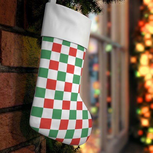 Red and Green Christmas Checkerboard Holiday Stocking