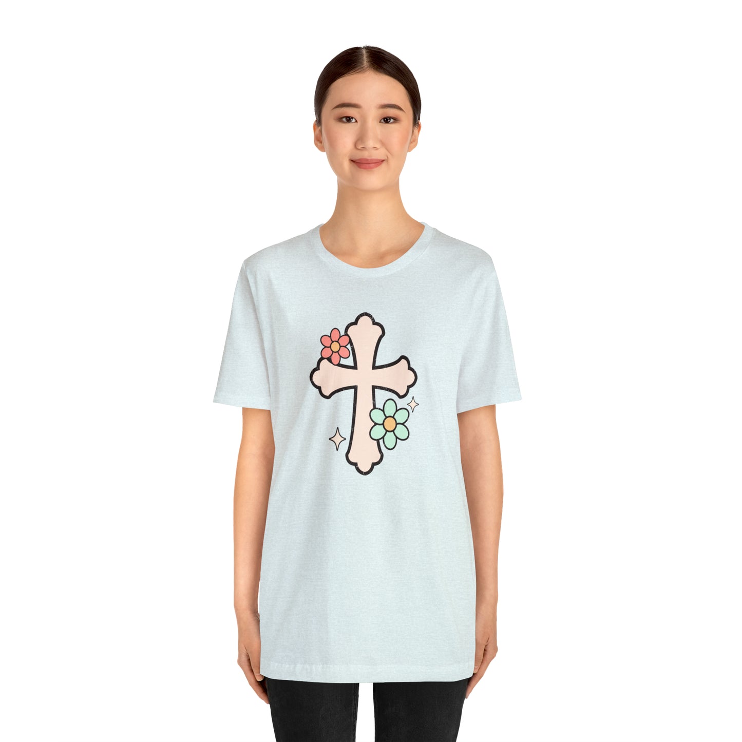 Vintage Floral Boho Cross T-Shirt