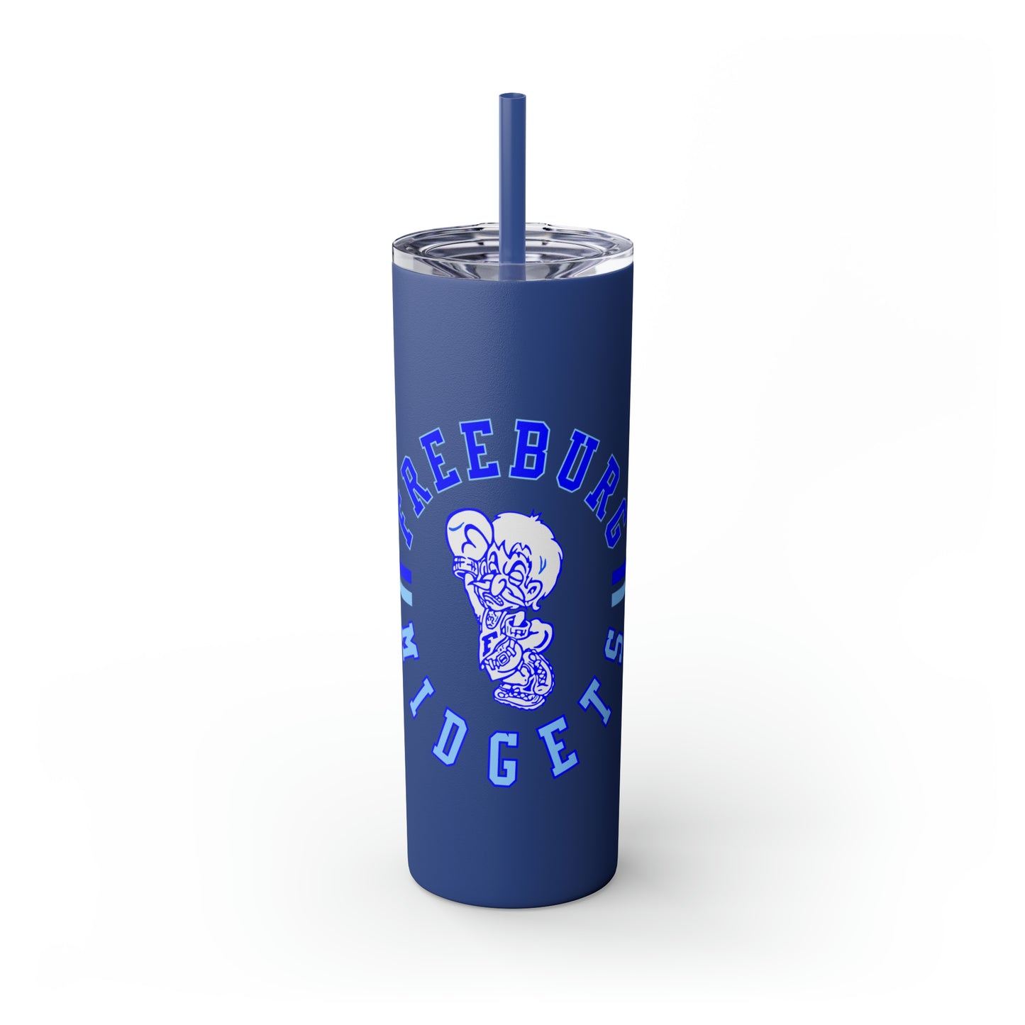 Freeburg Midgets Multi-Striped Circle Logo Skinny Tumbler with Pick your Color Straw, 20oz