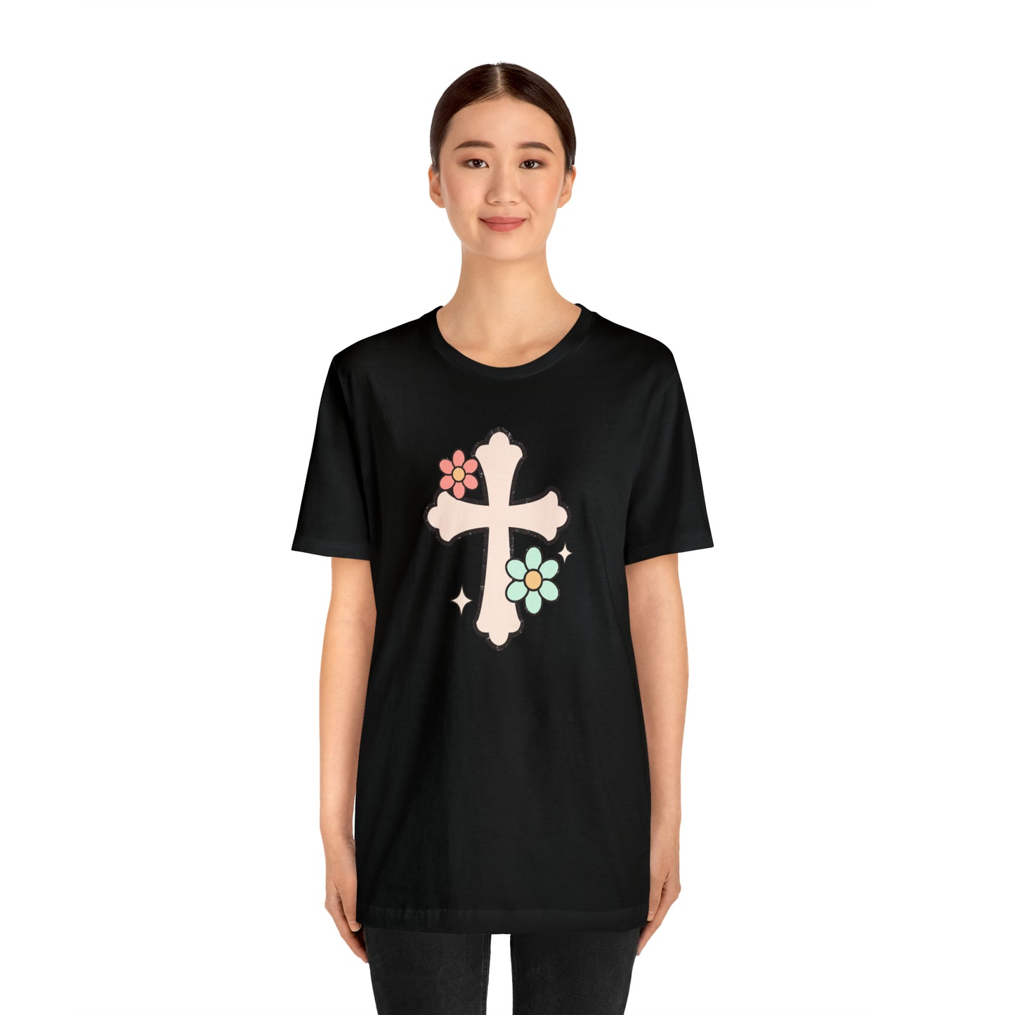 Vintage Floral Boho Cross T-Shirt