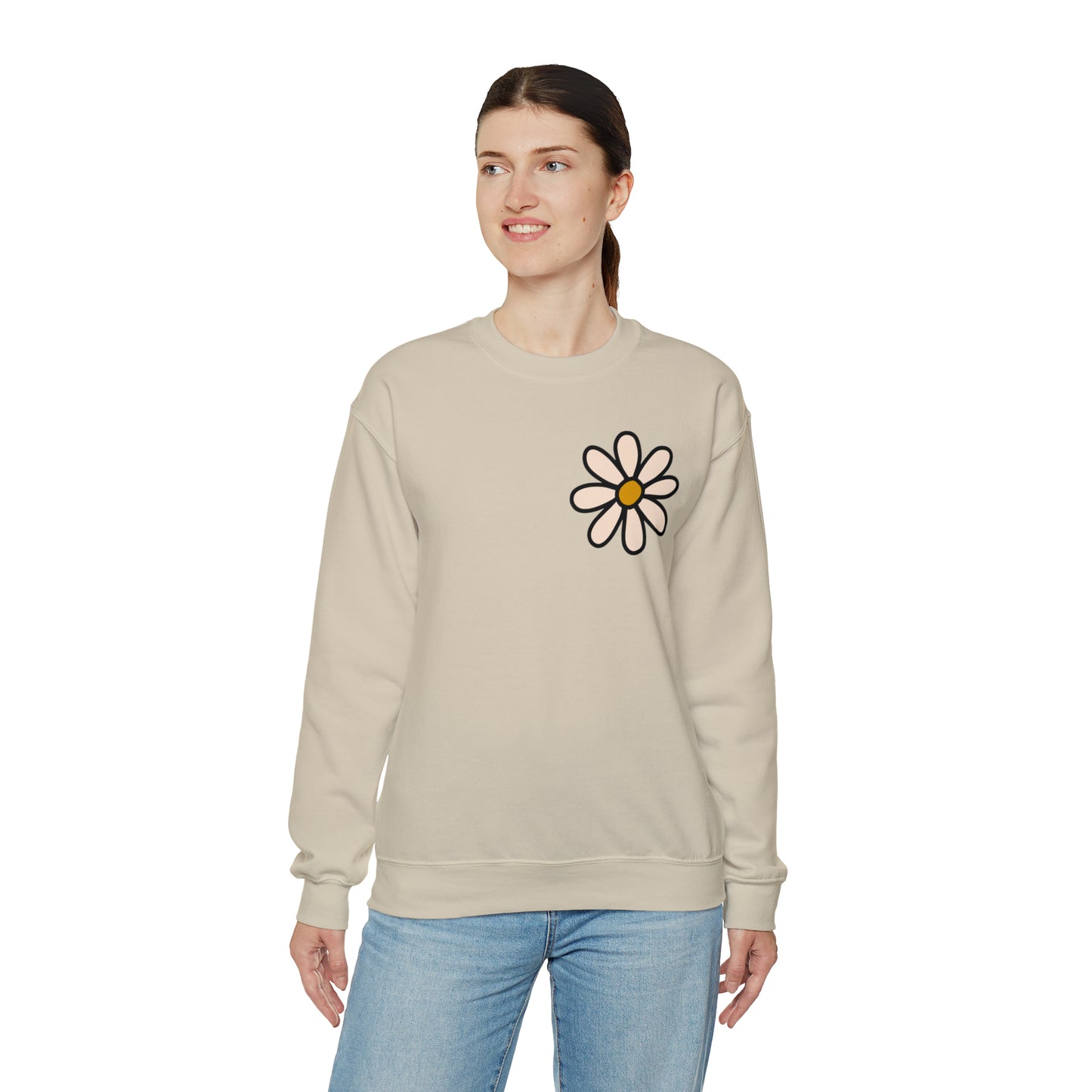 Distressed Daisy Love Like Jesus -  Front and Back Design Heavy Blend™ Crewneck Sweatshirt