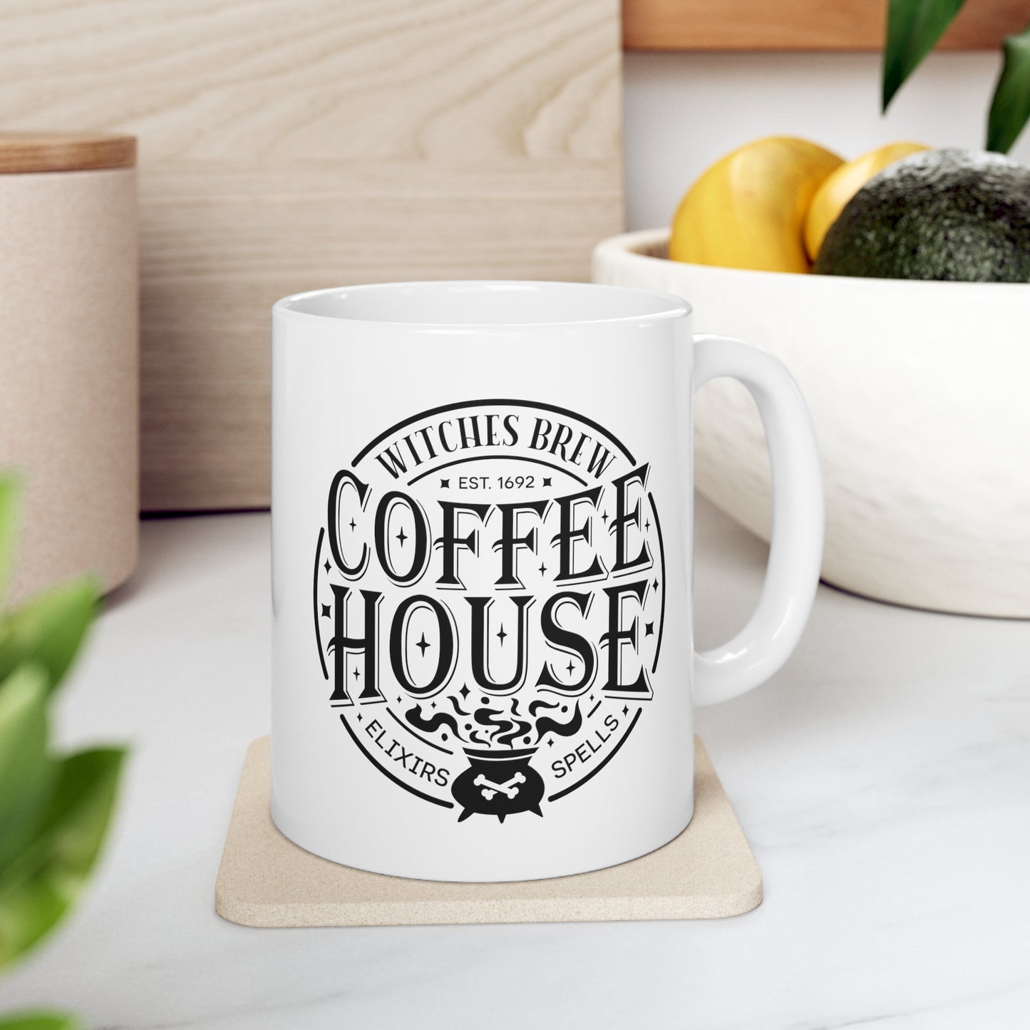 Witch's Brew Coffee House Halloween/Fall Ceramic Mug 11oz - White