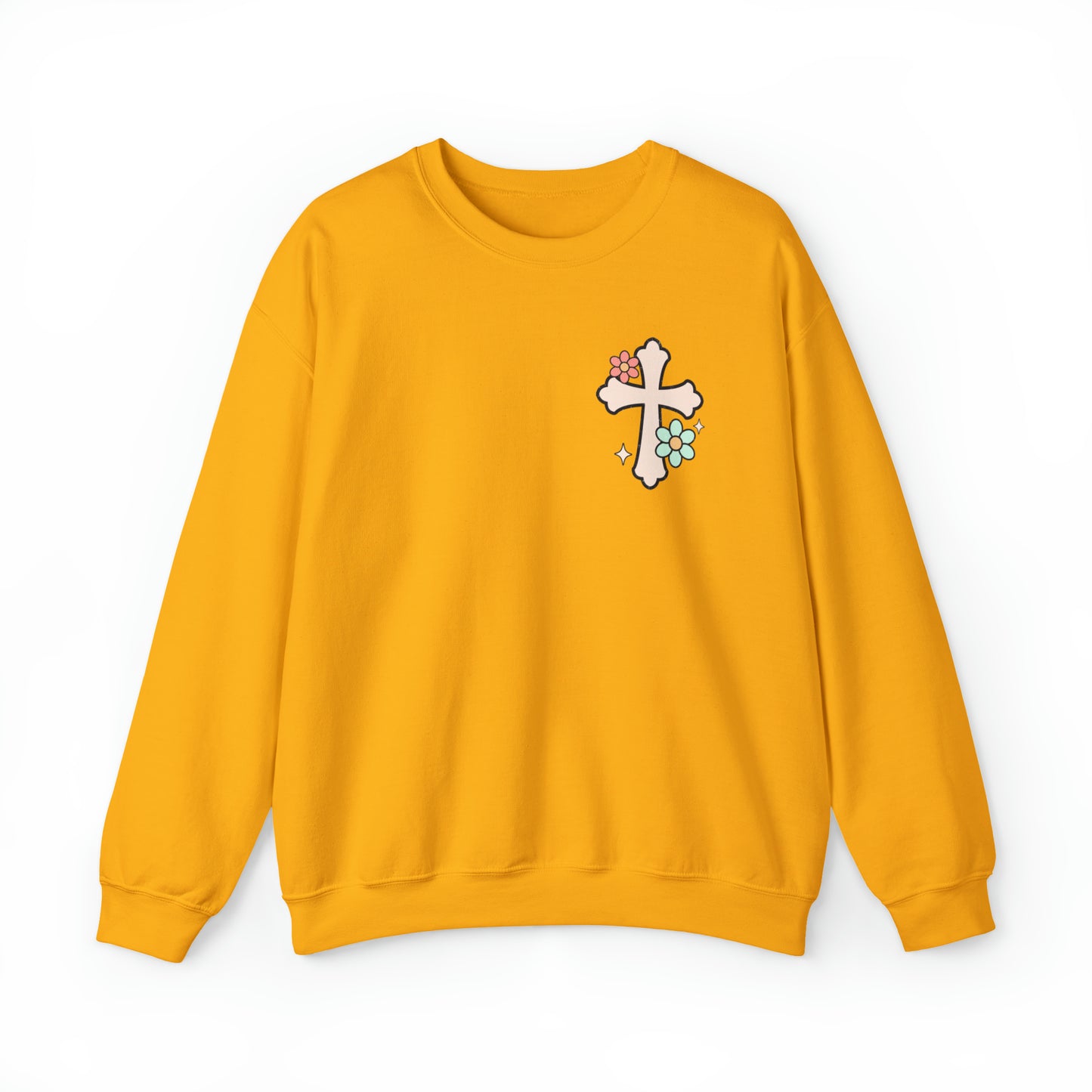 Vintage Grow in Grace with Cross Boho Color Print -  Front and Back Design Heavy Blend™ Crewneck Sweatshirt