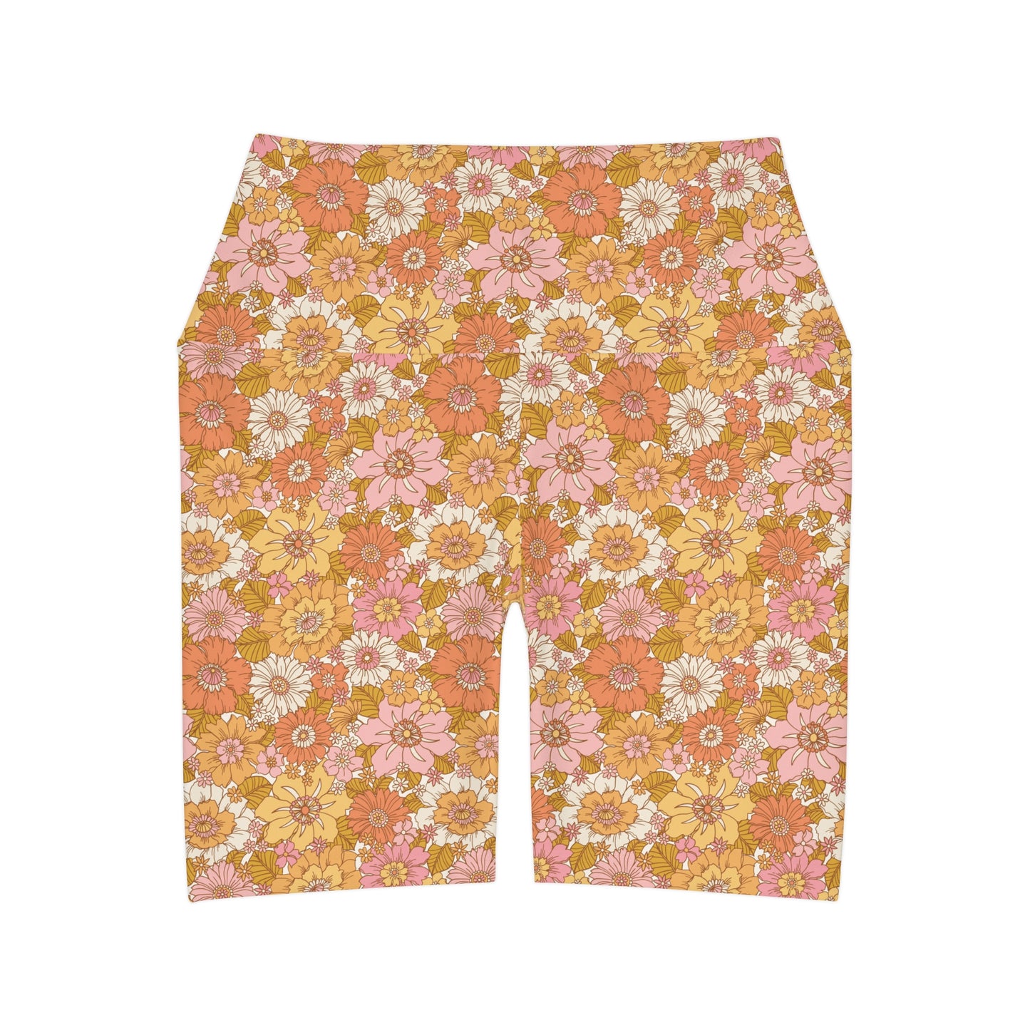 Retro Golden Floral Yoga Shorts