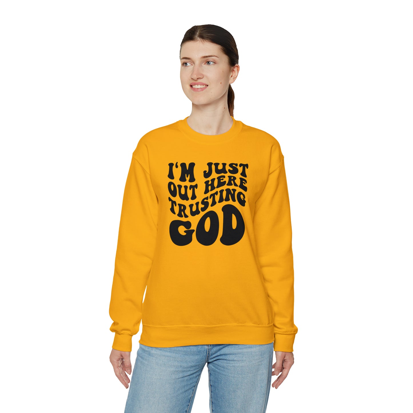 I'm Just Out Here Trusting God Design Heavy Blend™ Crewneck Sweatshirt