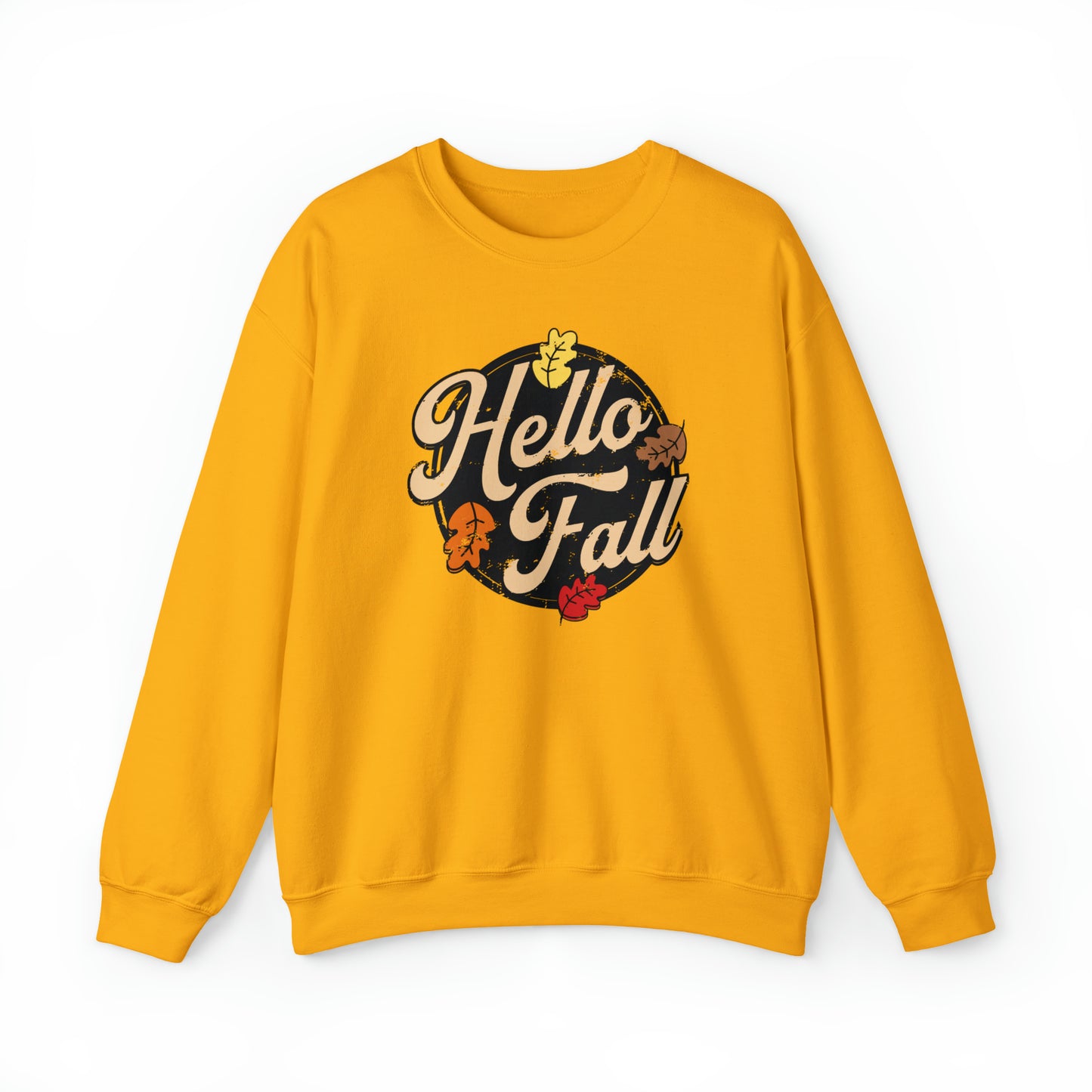 Hello Fall Halloween Retro Warm Colored  Unisex Heavy Blend™ Crewneck Sweatshirt