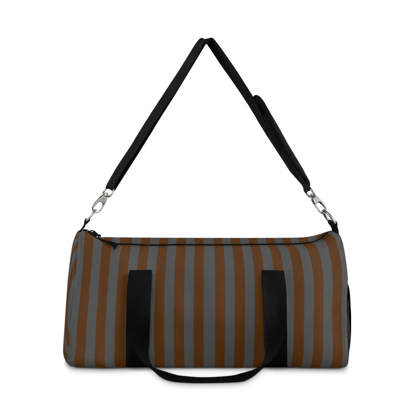 Brown and Gray Striped Duffel Bag