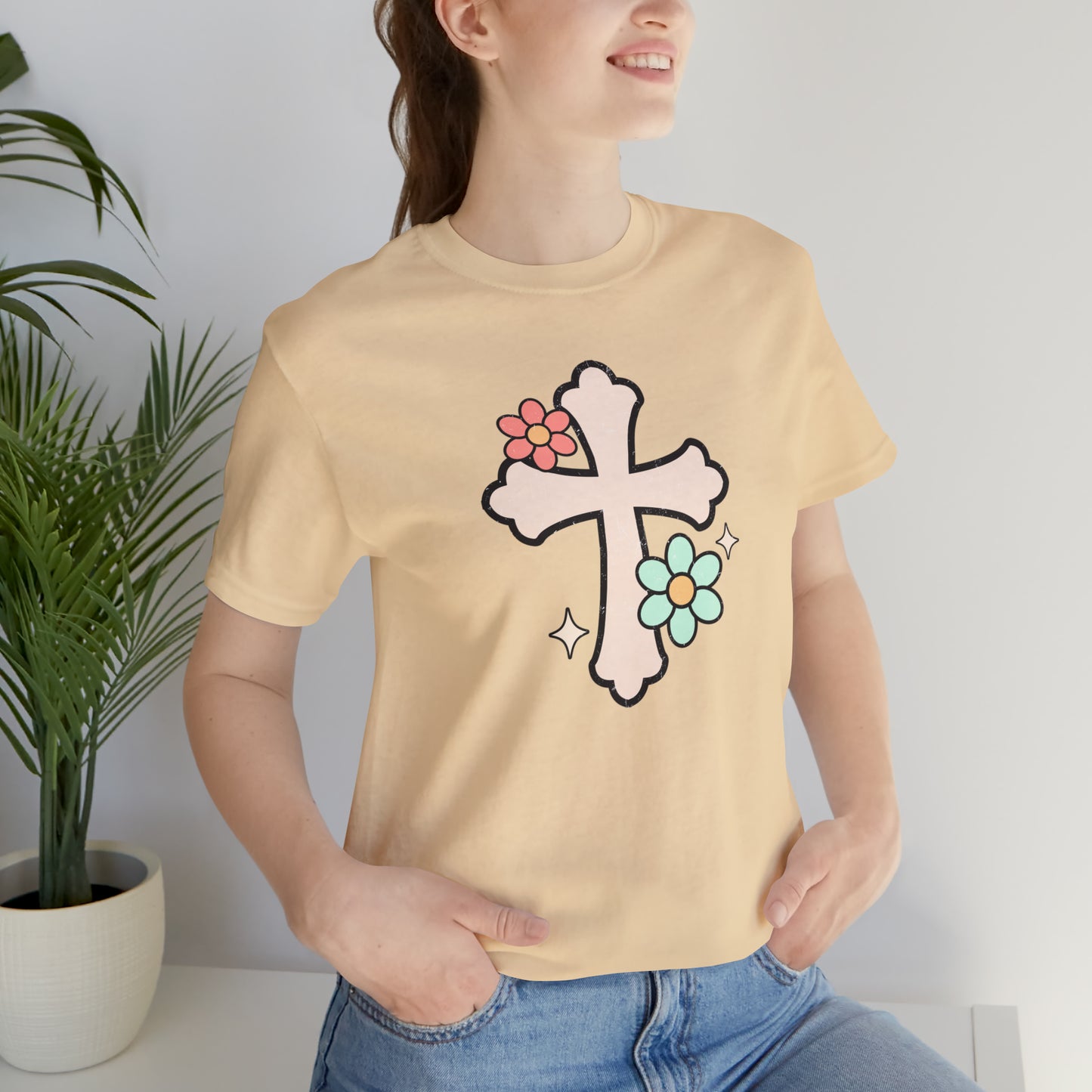 Vintage Floral Boho Cross T-Shirt