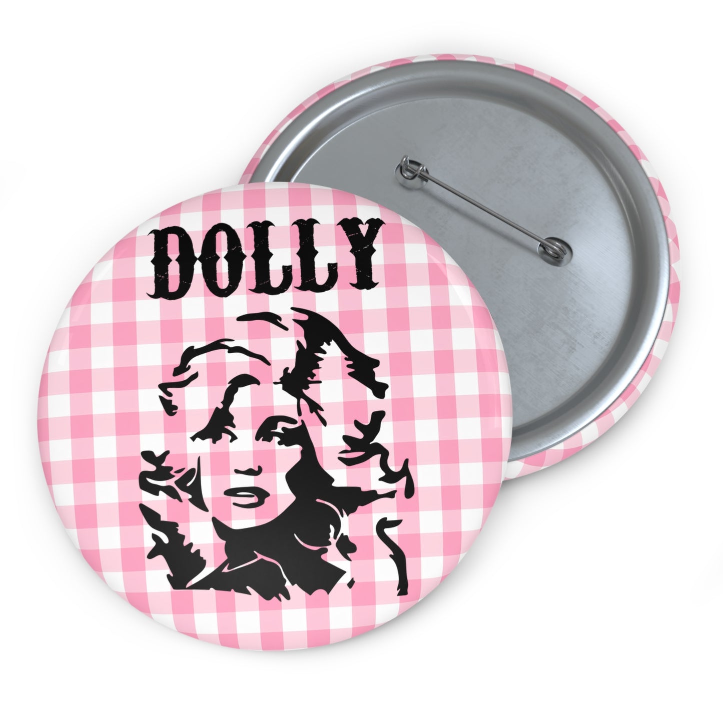 Dolly Portrait Pink Checkerboard Custom Pin Buttons