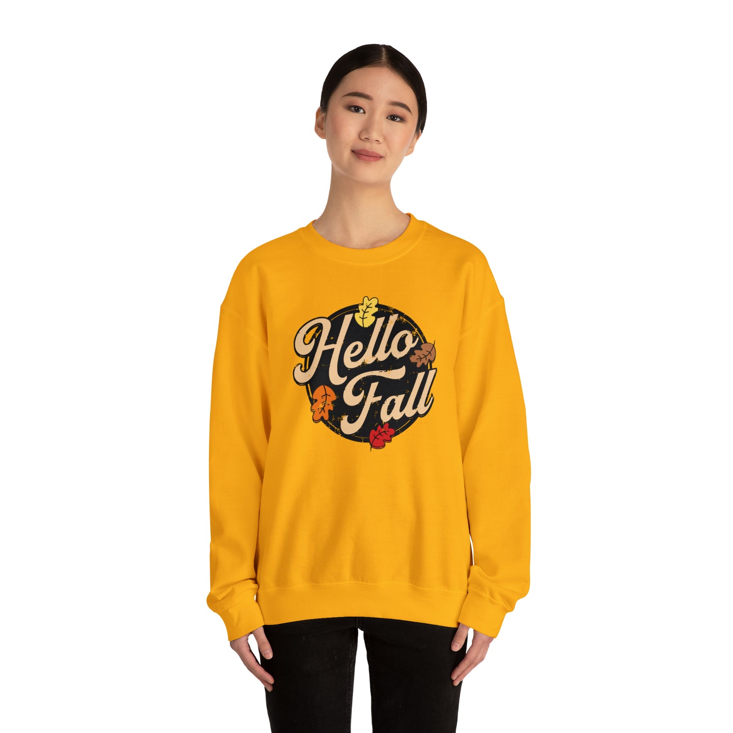 Hello Fall Halloween Retro Warm Colored  Unisex Heavy Blend™ Crewneck Sweatshirt