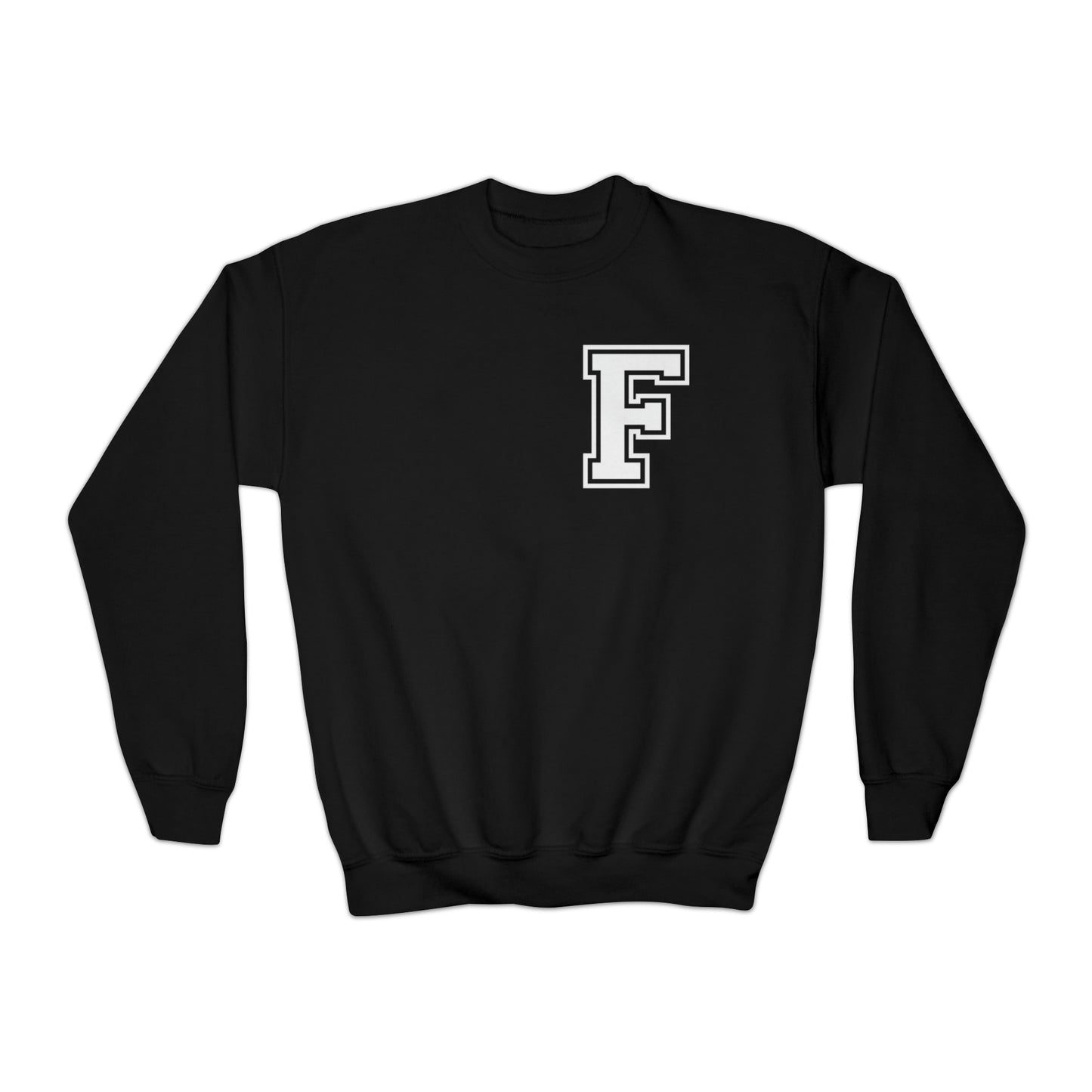 YOUTH - Front to Back Design - Varsity F Vertical Freeburg Midgets Logo Youth Crewneck Sweatshirt