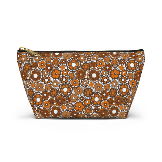 Flower Power Retro Brown Floral Print Design  Accessory Pouch w T-bottom