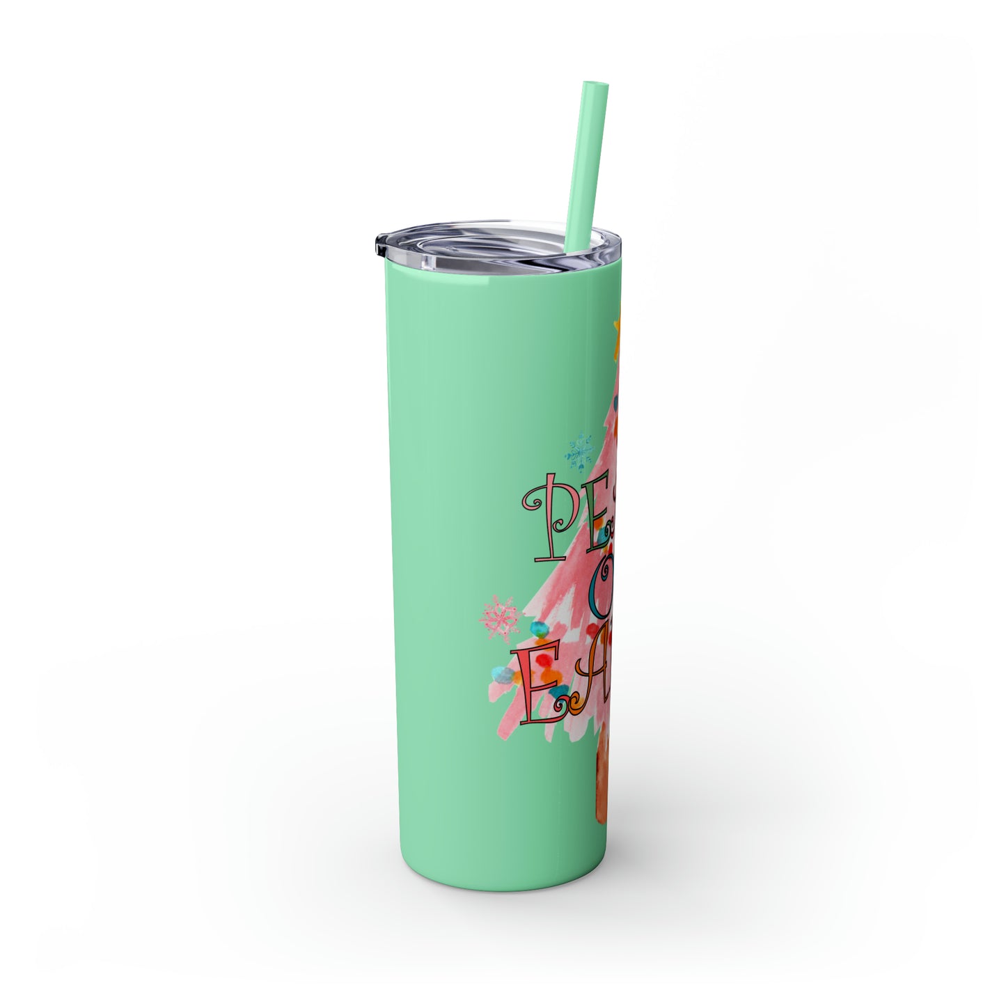 Peace on Earth Christmas/ Holiday Skinny Tumbler with Pick your Color Straw, 20oz