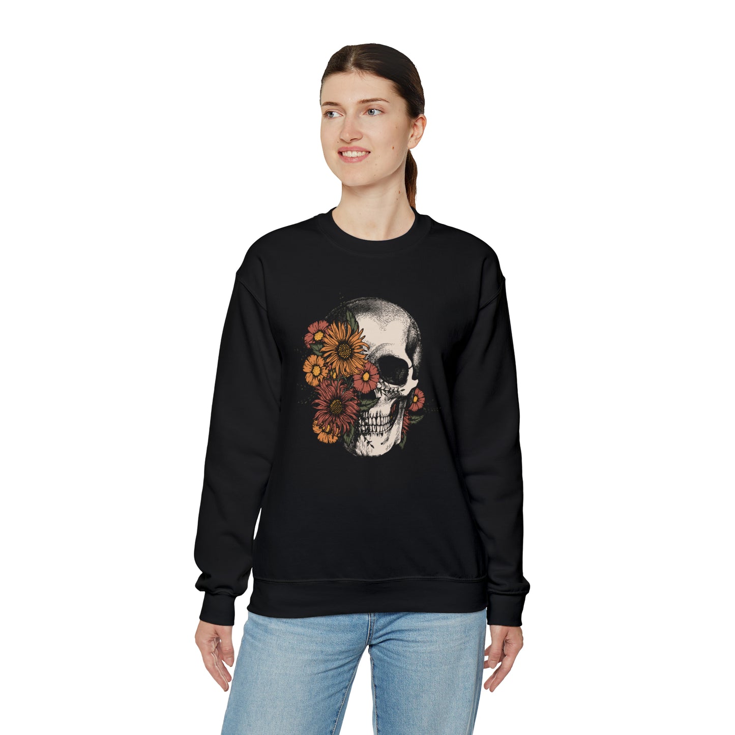 Boho Skeleton Fall Halloween Retro Warm Colored  Unisex Heavy Blend™ Crewneck Sweatshirt