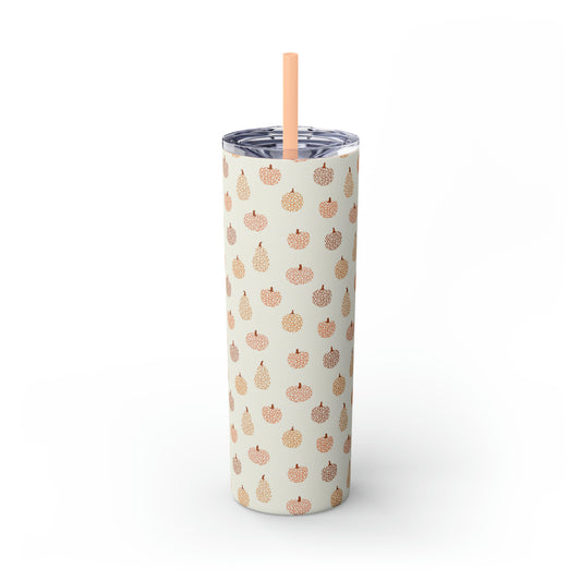 Boho Pumpkin Cream Pattern Skinny Tumbler with Straw, 20oz