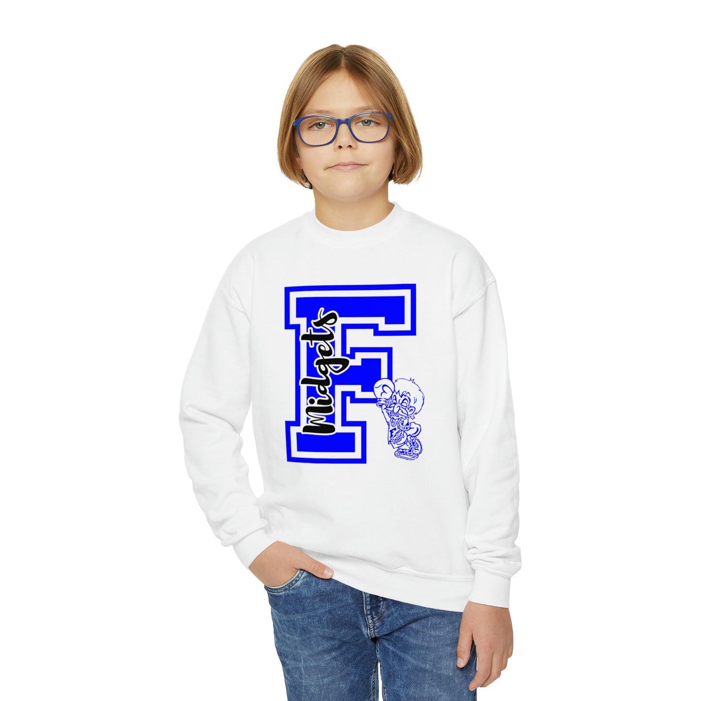 YOUTH Give Me an F Freeburg Midgets Logo Youth Crewneck Sweatshirt