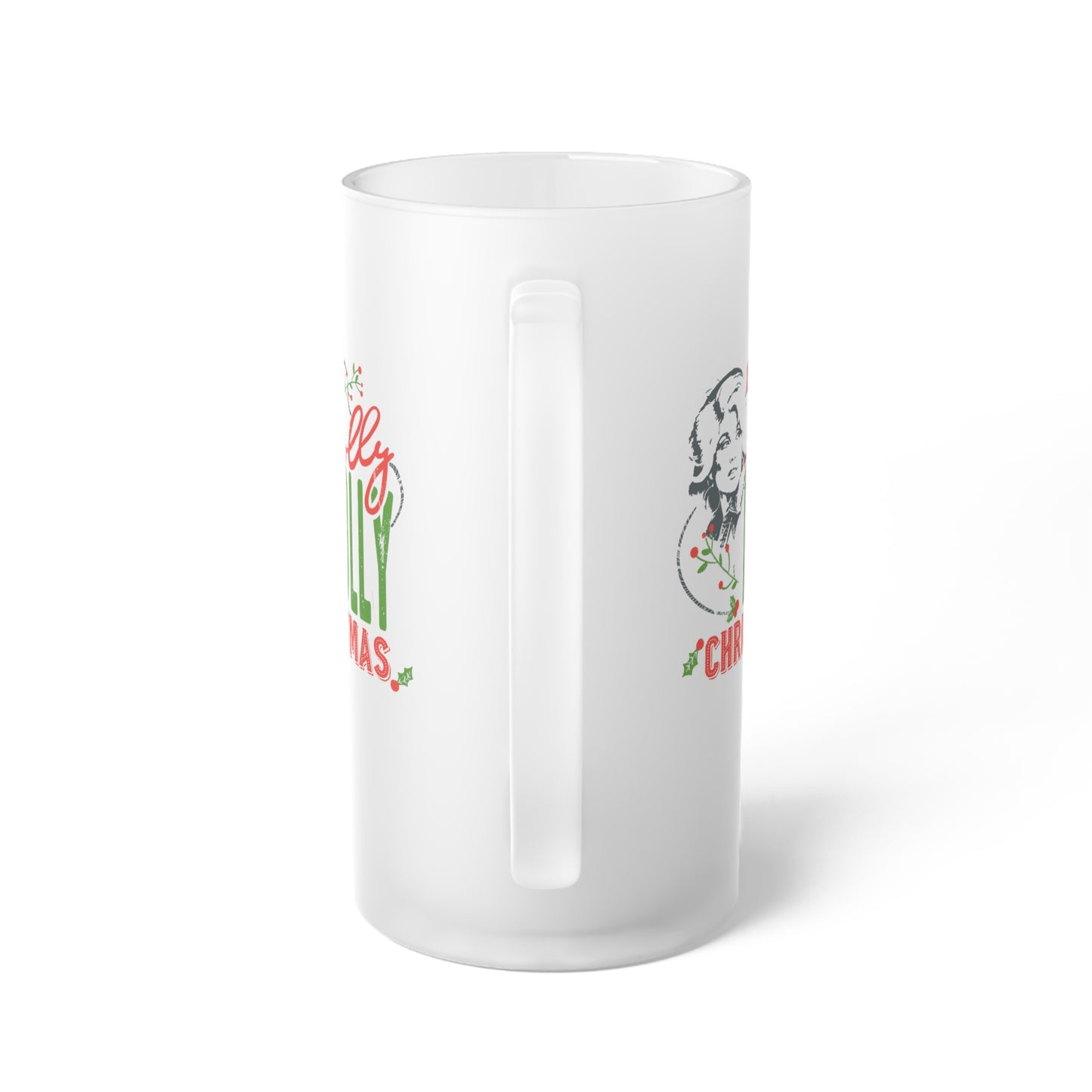 Holly Dolly Christmas Frosted Glass Beer Mug