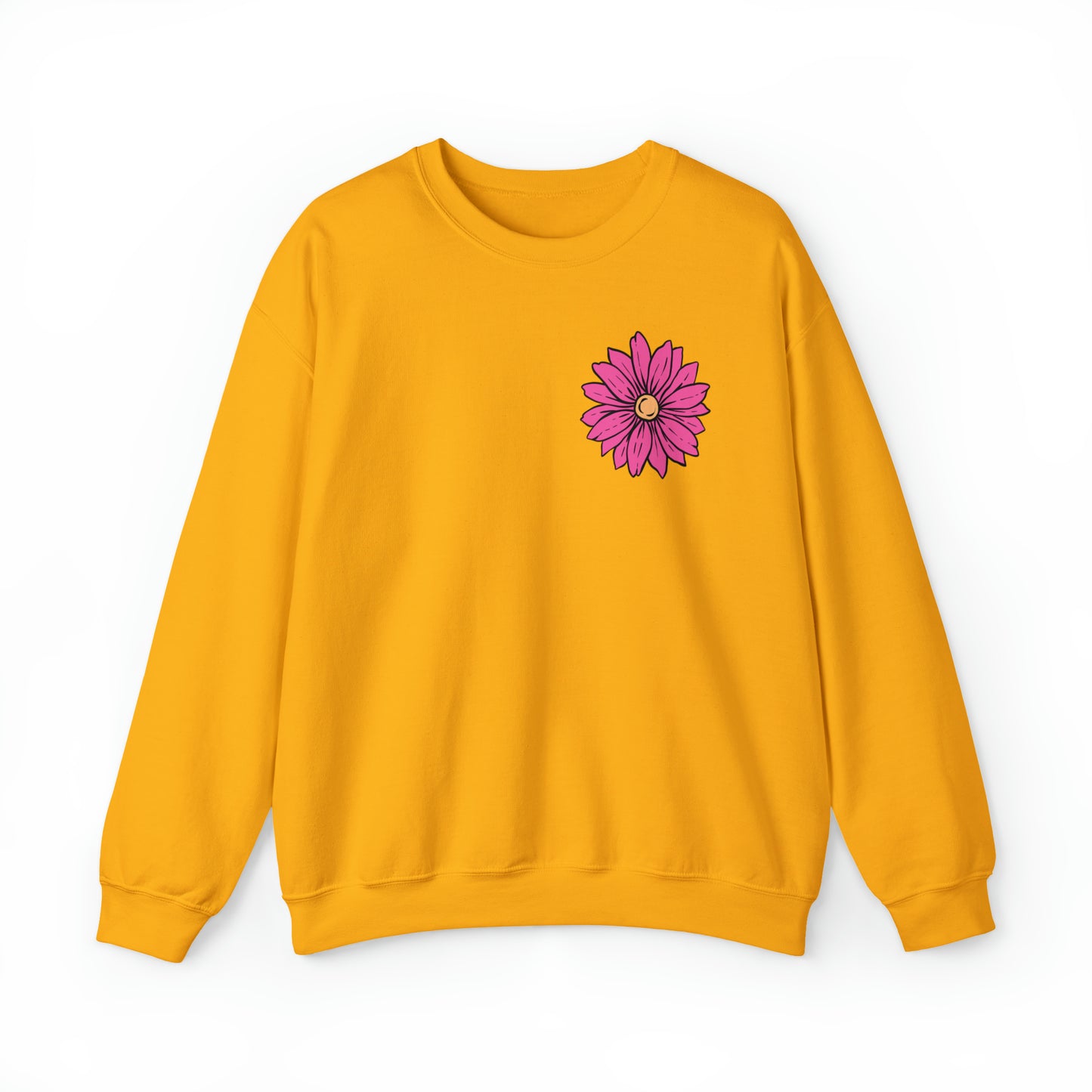 FRONT AND BACK DESIGN Positive Energy (Flower on Front and Message on Back) Font Heavy Blend™ Crewneck Sweatshirt