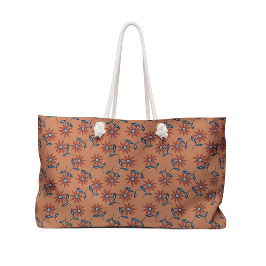 Rust and Blue Floral Weekender Bag