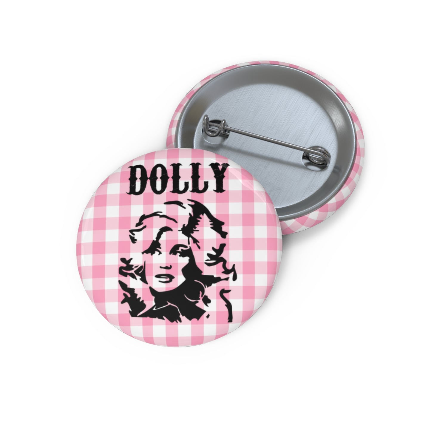 Dolly Portrait Pink Checkerboard Custom Pin Buttons