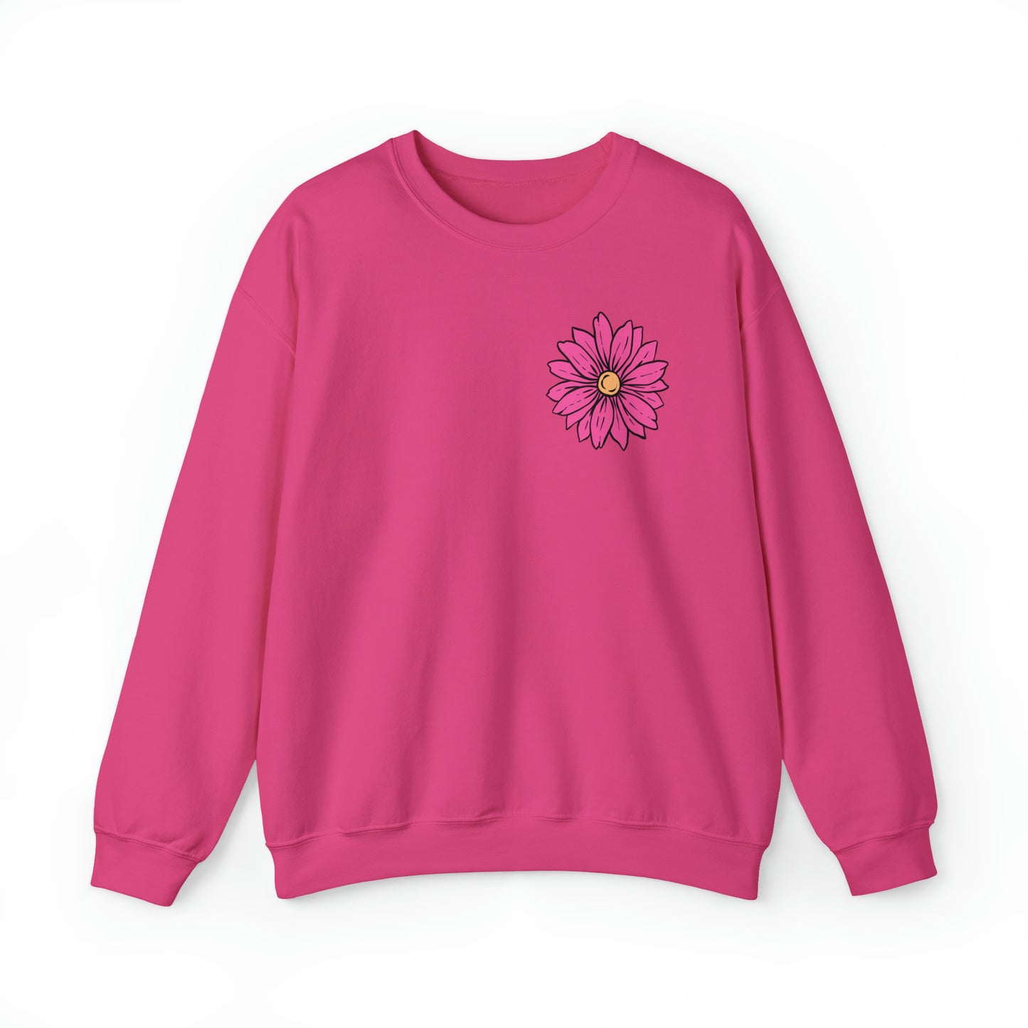 FRONT AND BACK DESIGN Positive Energy (Flower on Front and Message on Back) Font Heavy Blend™ Crewneck Sweatshirt