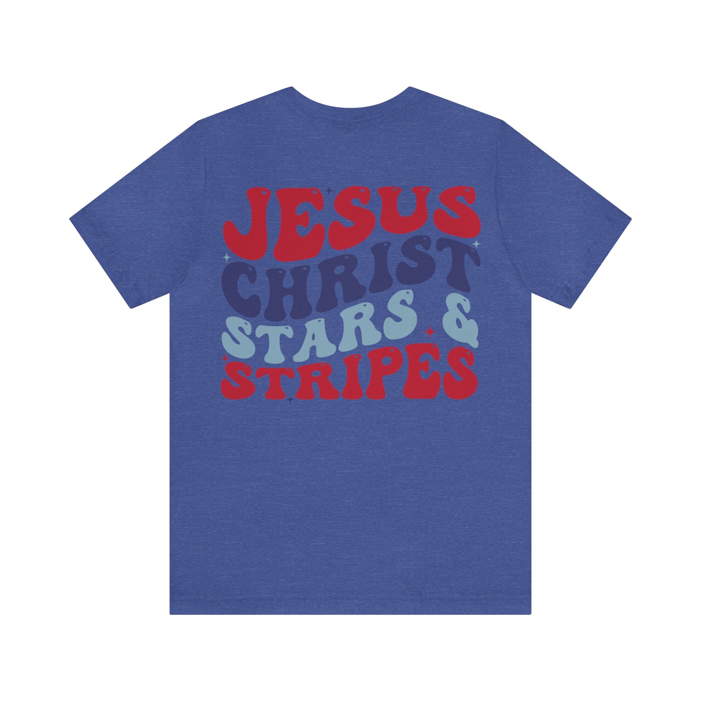 "Jesus Christ Stars and Stripes" (Front and Back Design) Unisex Jersey Short Sleeve Tee