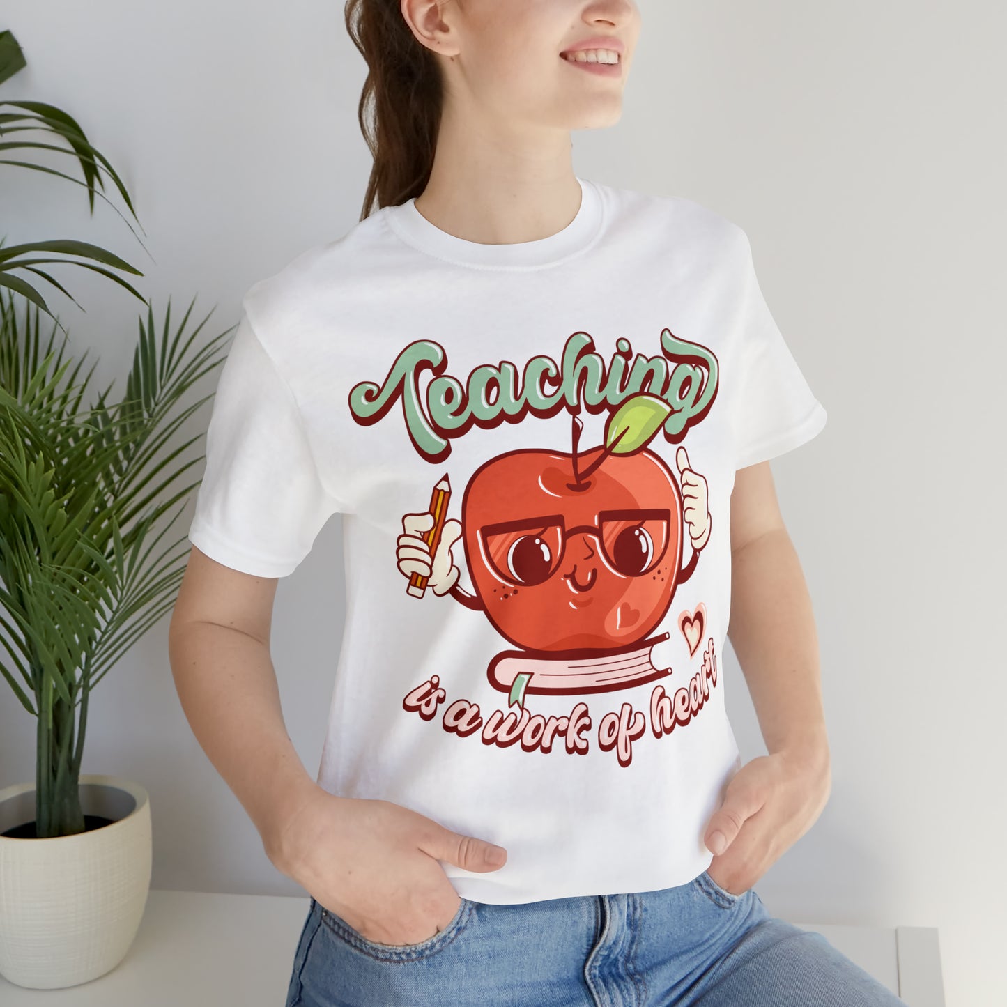 Vintage Teaching is a Work of Heart Unisex Jersey Short Sleeve Tee