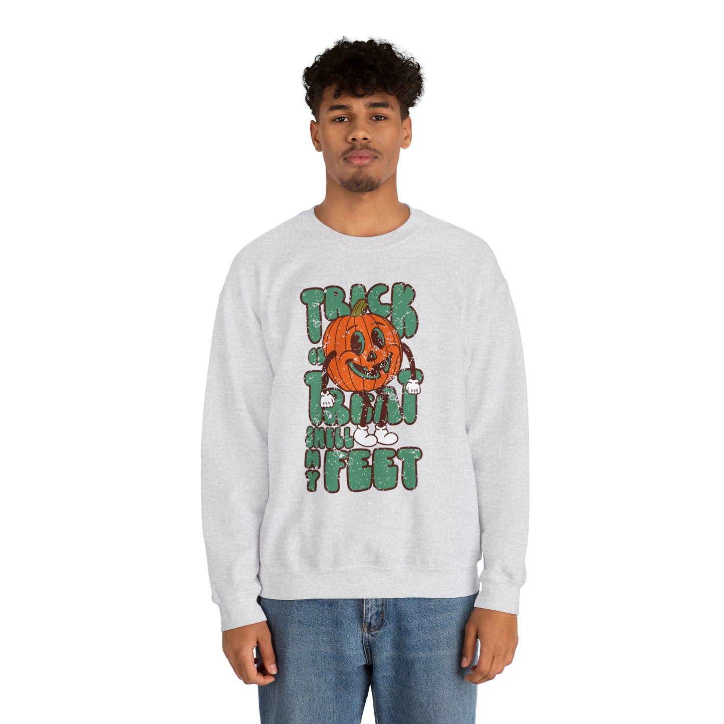 Distressed Trick or Treat Smell My Feet Heavy Blend™ Crewneck Sweatshirt