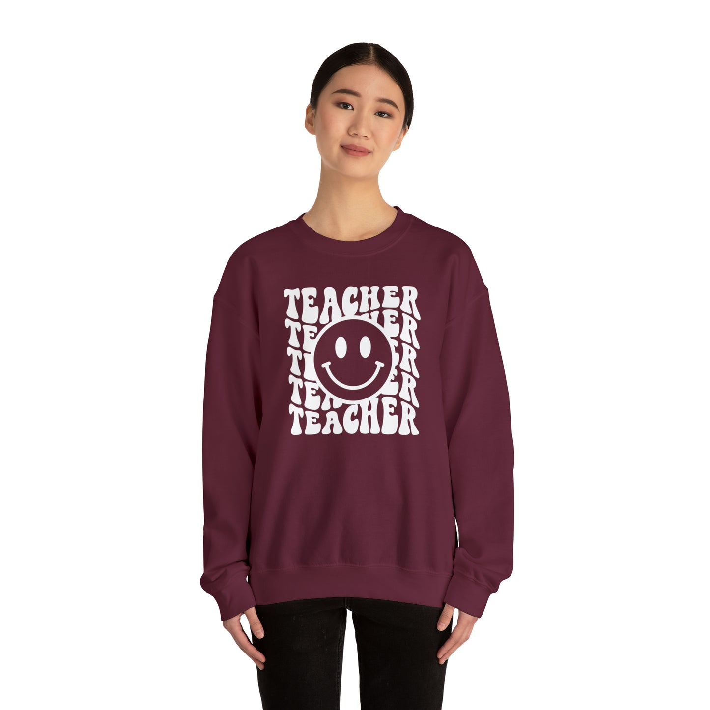 Teacher with Smiley Face White Logo Unisex Heavy Blend™ Crewneck Sweatshirt