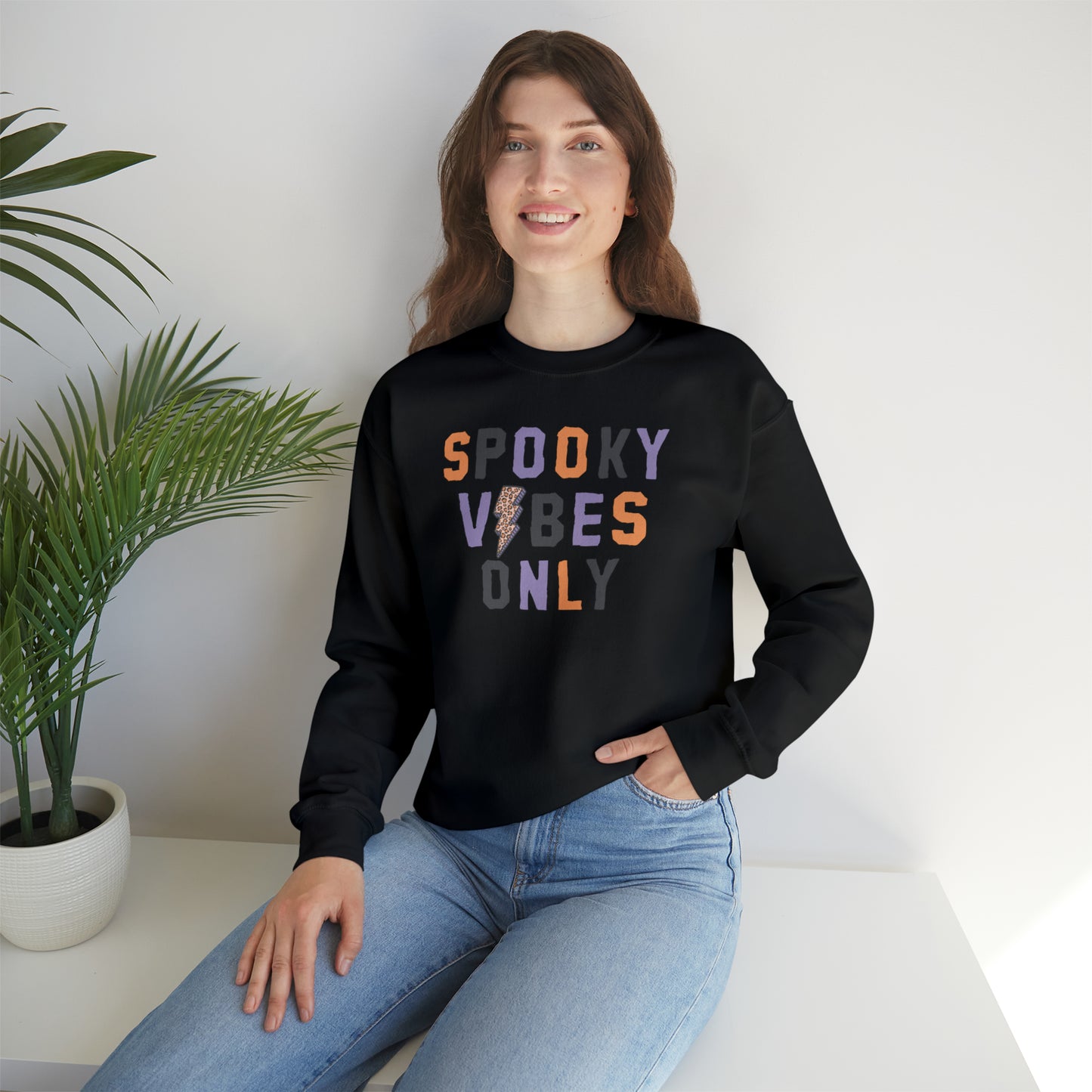 Spooky Vibes Fall Halloween Retro Warm Colored  Unisex Heavy Blend™ Crewneck Sweatshirt