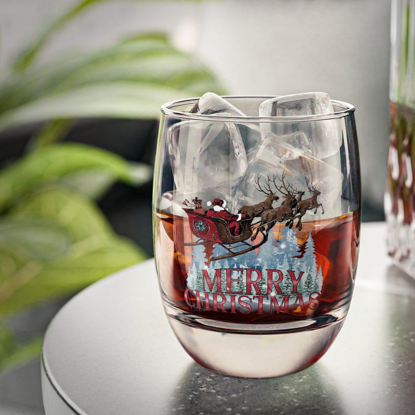 Merry Christmas Santa Sleigh Whiskey Glass