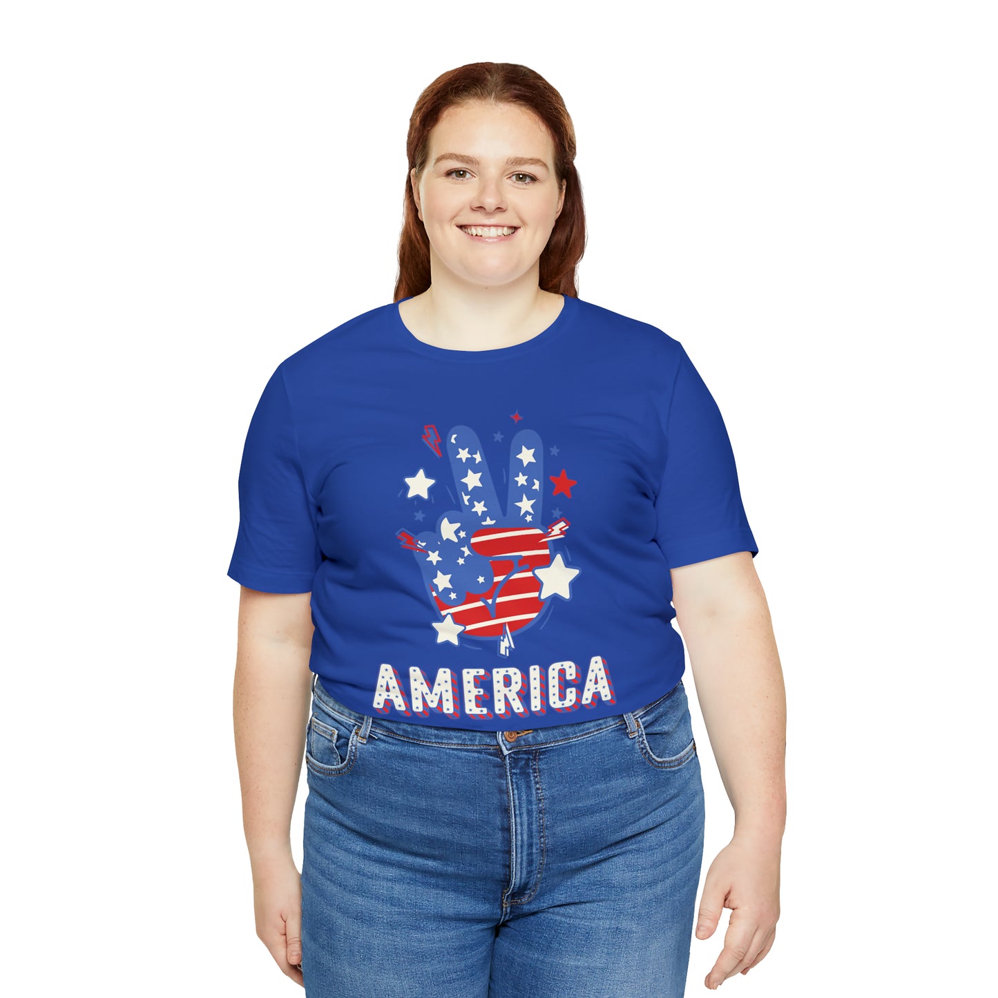 America USA Stars Peace Sign with Hands Unisex Jersey Short Sleeve Tee