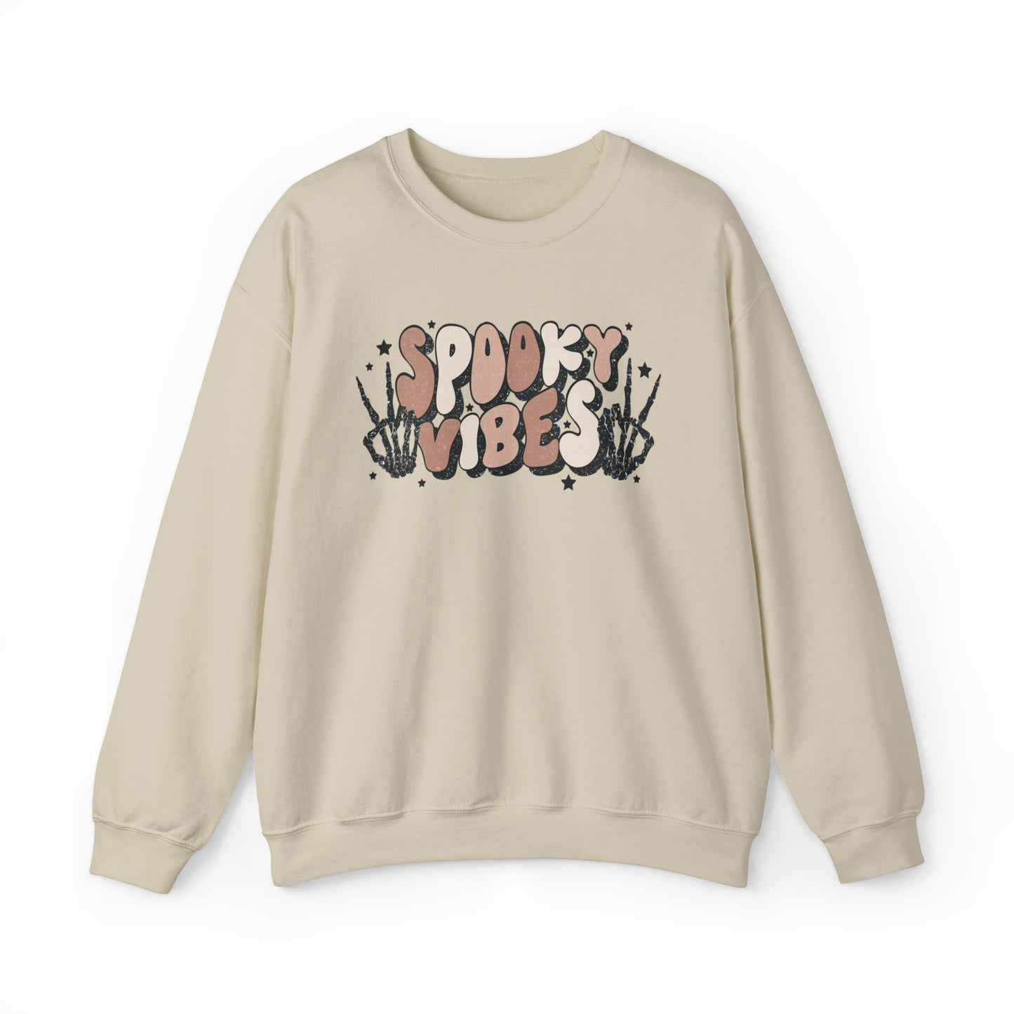 Spooky Vibes Skeleton Hands Fall Halloween Retro Warm Colored  Unisex Heavy Blend™ Crewneck Sweatshirt