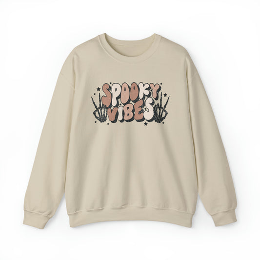 Spooky Vibes Skeleton Hands Fall Halloween Retro Warm Colored  Unisex Heavy Blend™ Crewneck Sweatshirt