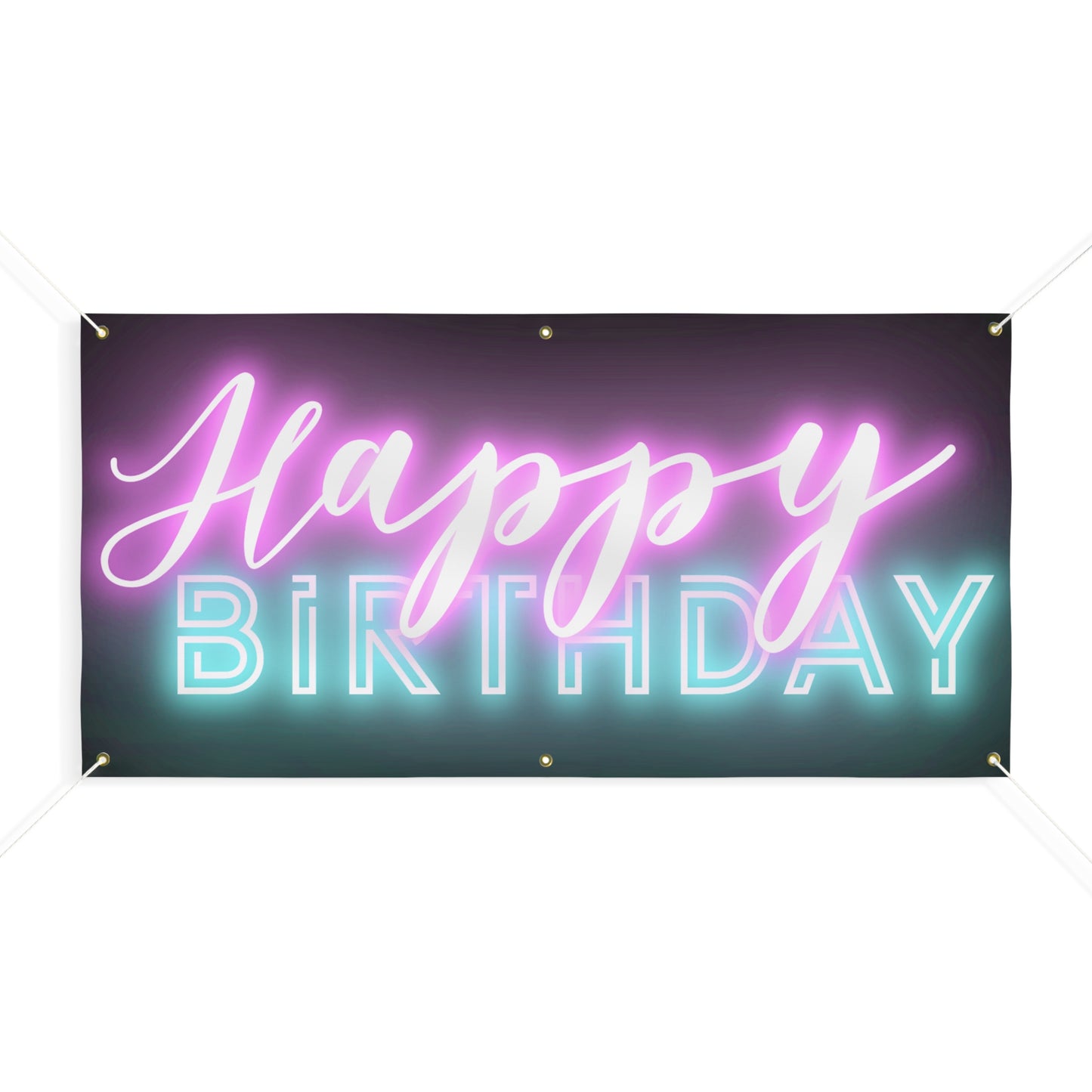 Happy Birthday Neon Font Black Matte Banner