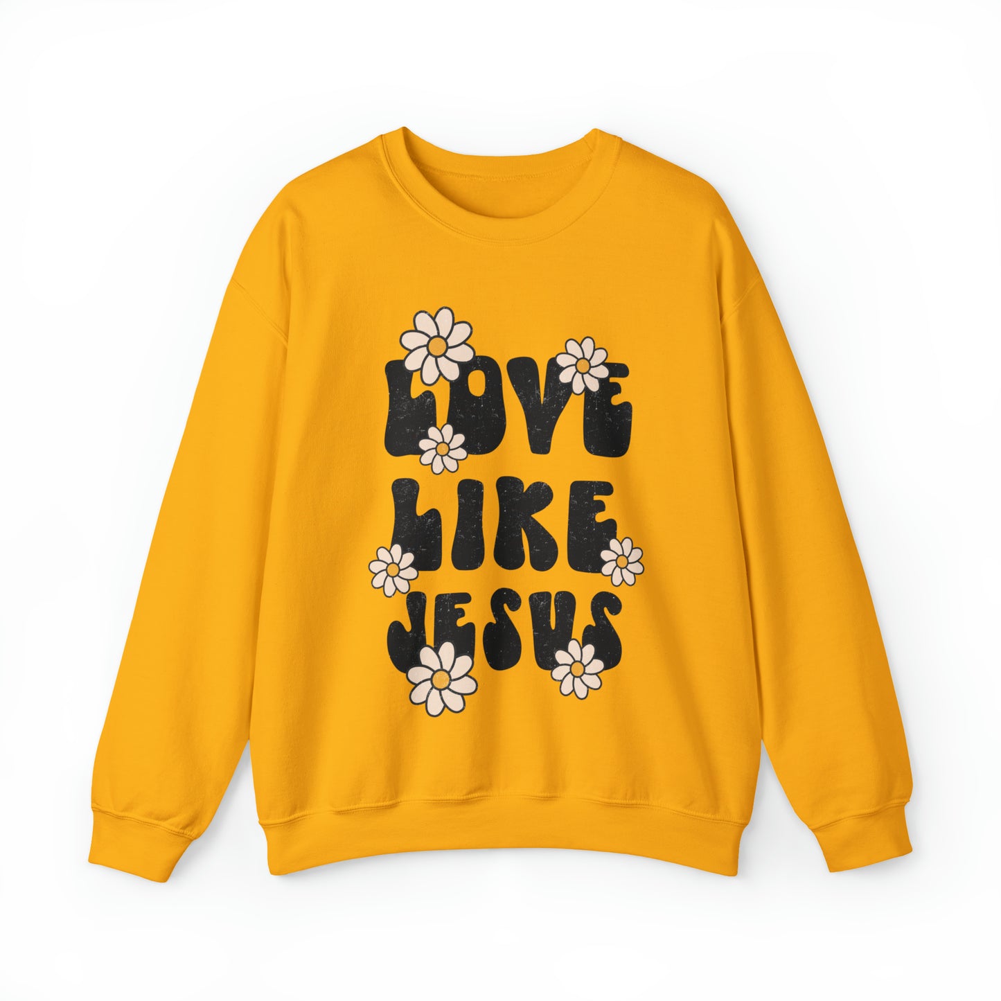 Distressed Daisy Love Like Jesus - Heavy Blend™ Crewneck Sweatshirt