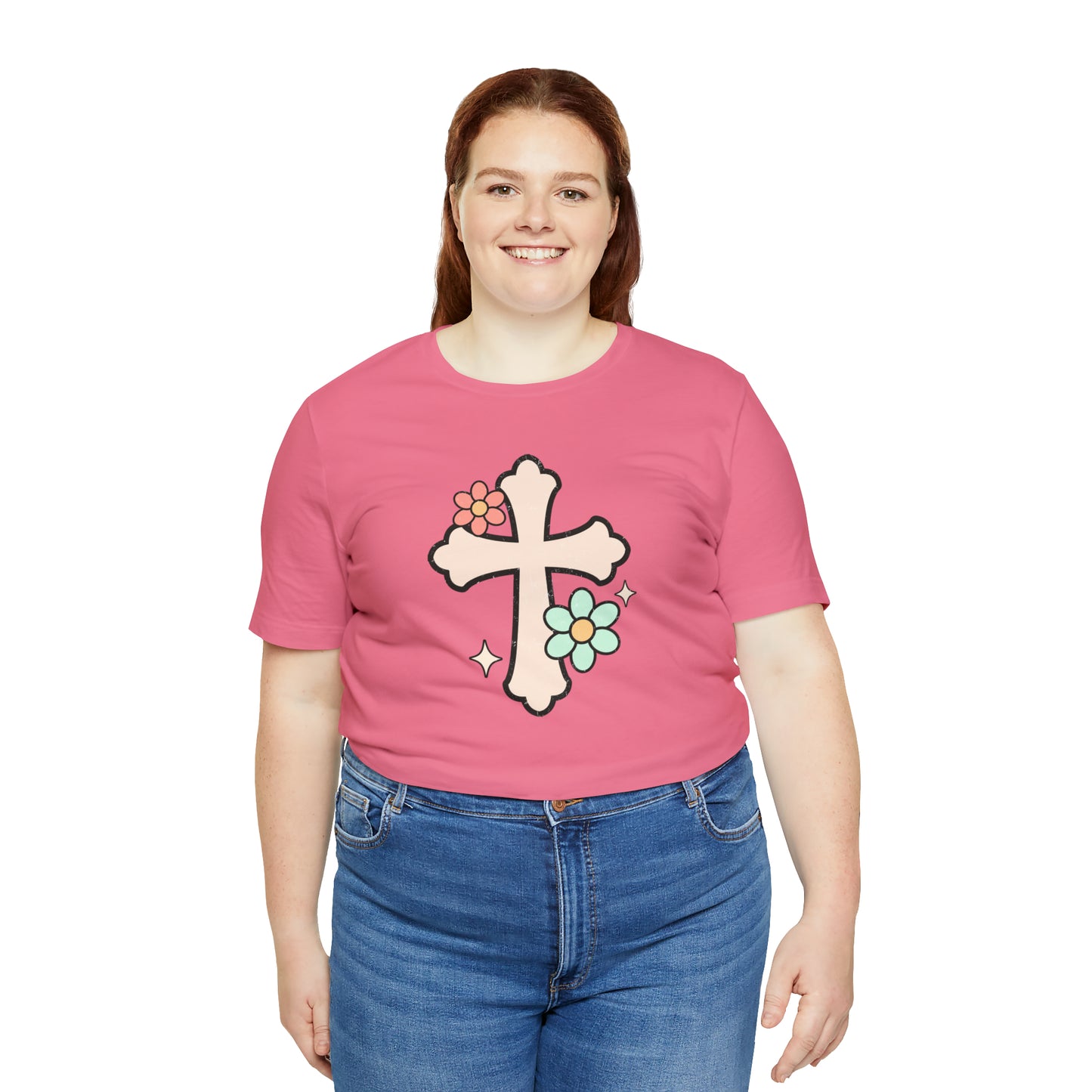 Vintage Floral Boho Cross T-Shirt