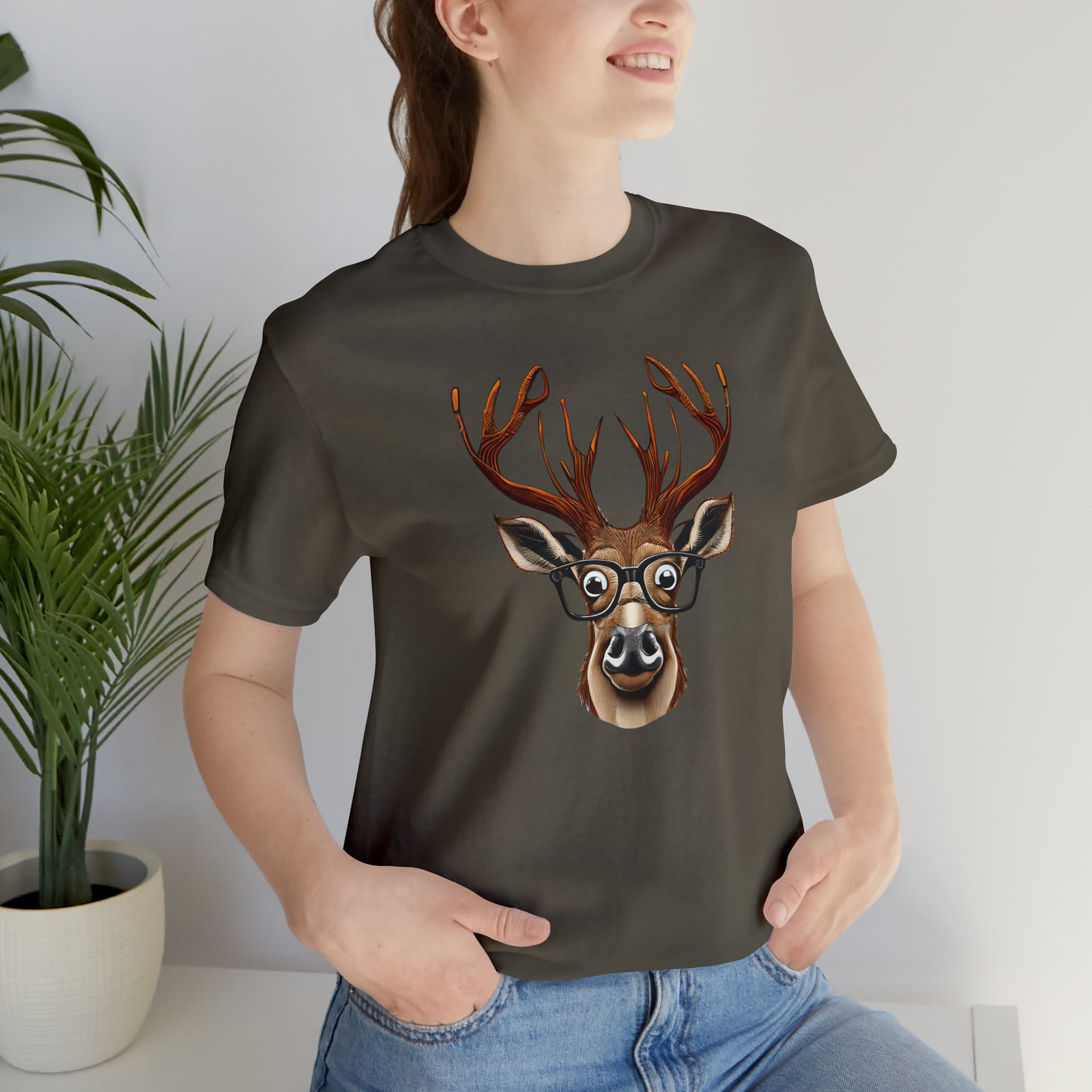 Deer/ Reindeer with Glasses Country and Christmas Unisex Jersey Short Sleeve Tee