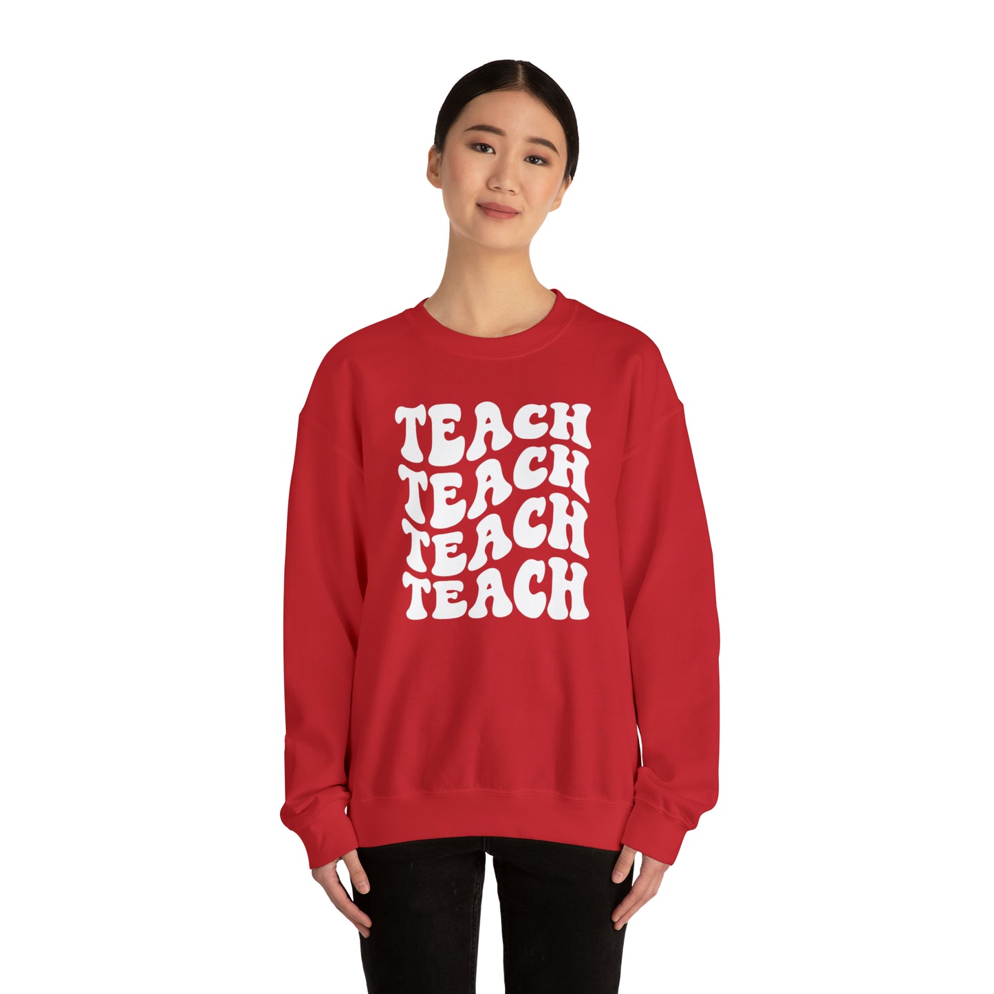 Teach Teach Teach Teach White Logo Unisex Heavy Blend™ Crewneck Sweatshirt