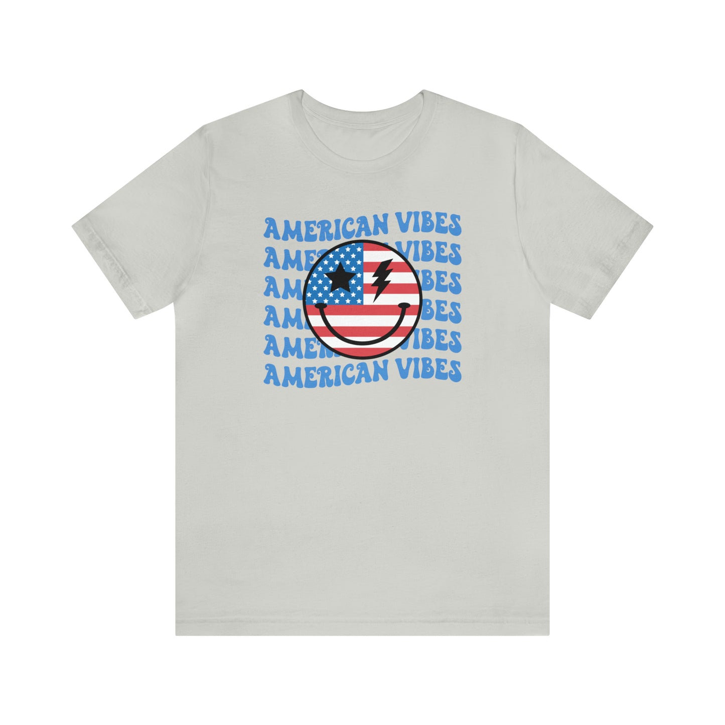 USA American Vibes American Flag Smiley Face Unisex Jersey Short Sleeve Tee