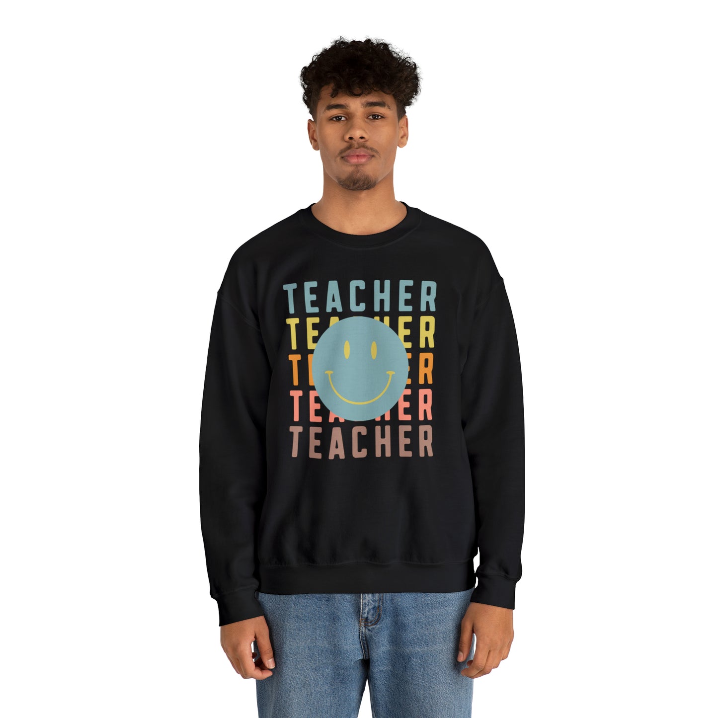 Multi Colored Teacher with Smiley Face Unisex Heavy Blend™ Crewneck Sweatshirt