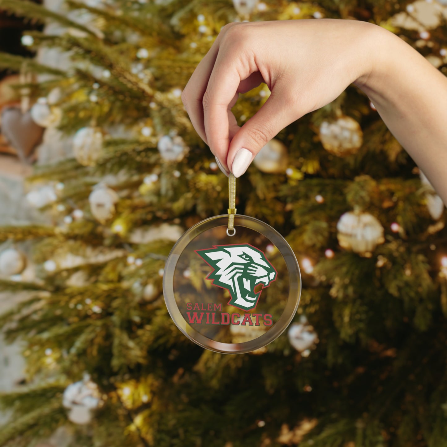 Salem Wildcat - Red Print Glass Ornament