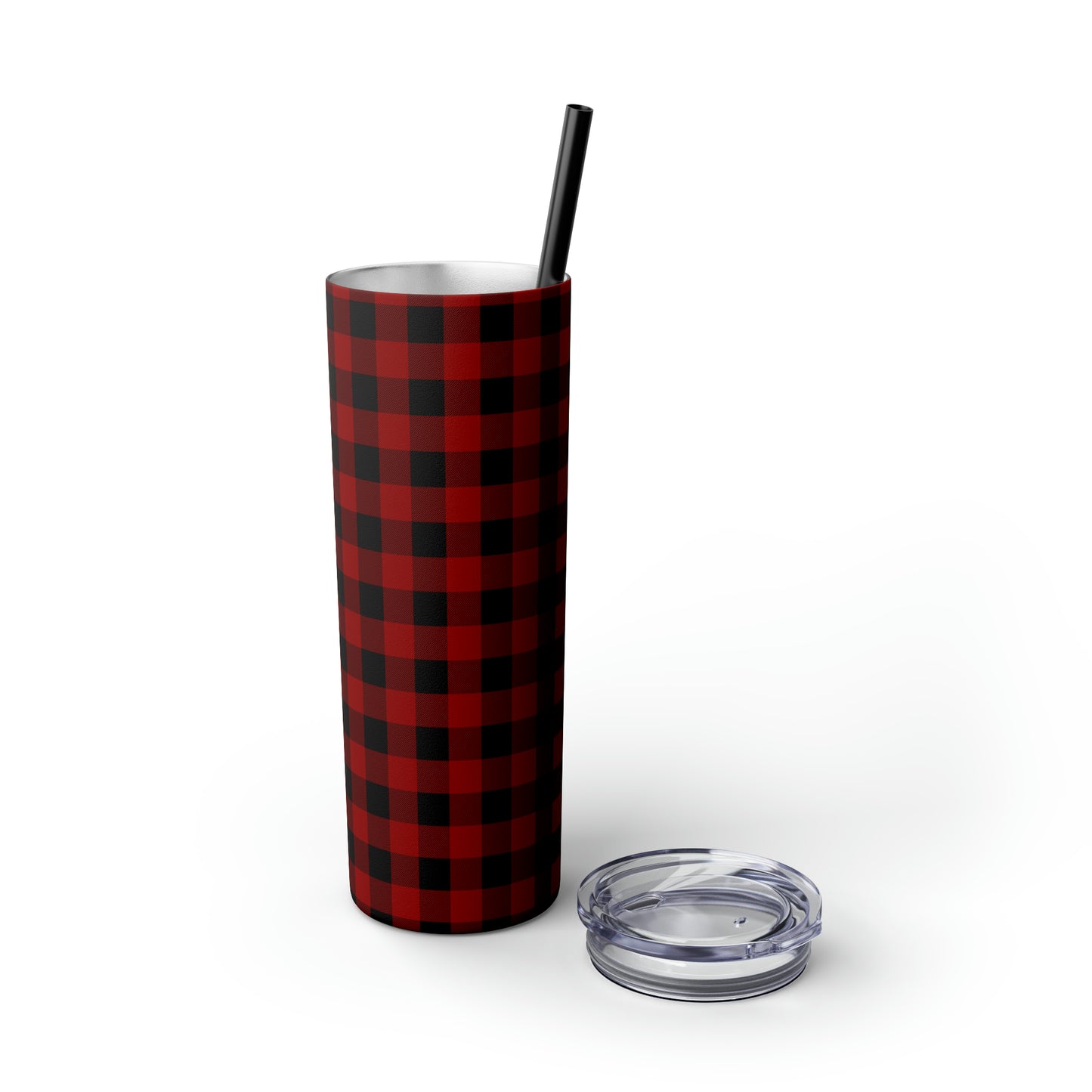 Red and Black Plaid/ Buffalo Plaid Skinny Tumbler with Straw, 20oz