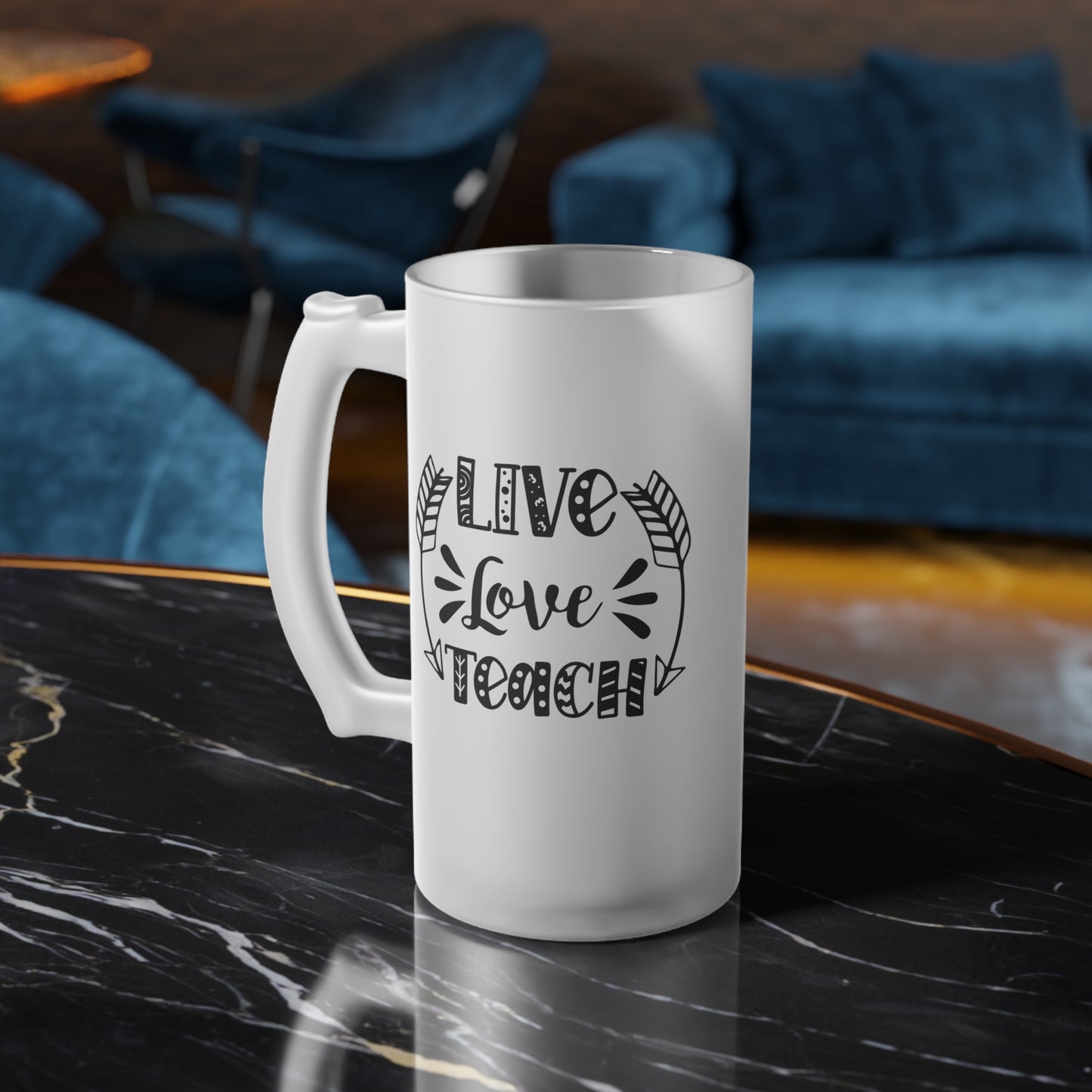 Live Love Teach Frosted Glass Beer Mug