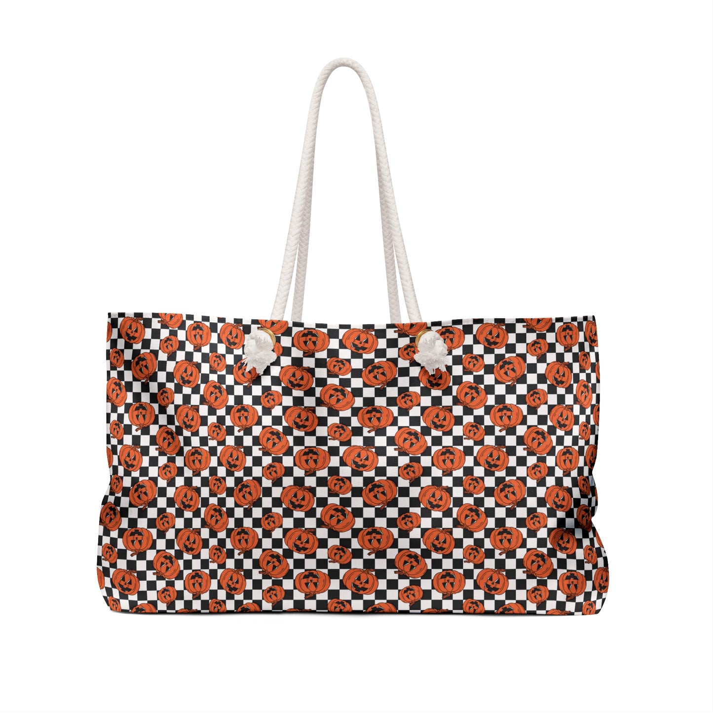 Pumpkin / Jack-O-Lantern Checkerboard Halloween/ Fall Weekender Bag