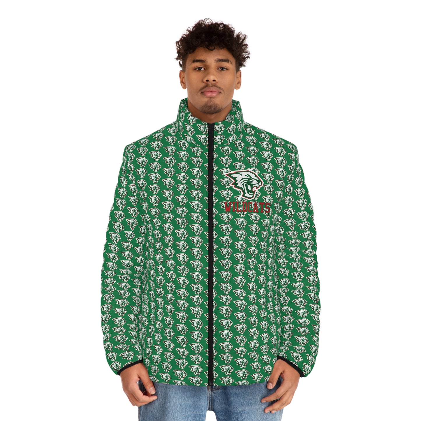 Salem Wildcats Patterned Men's Puffer Jacket (AOP) - Green