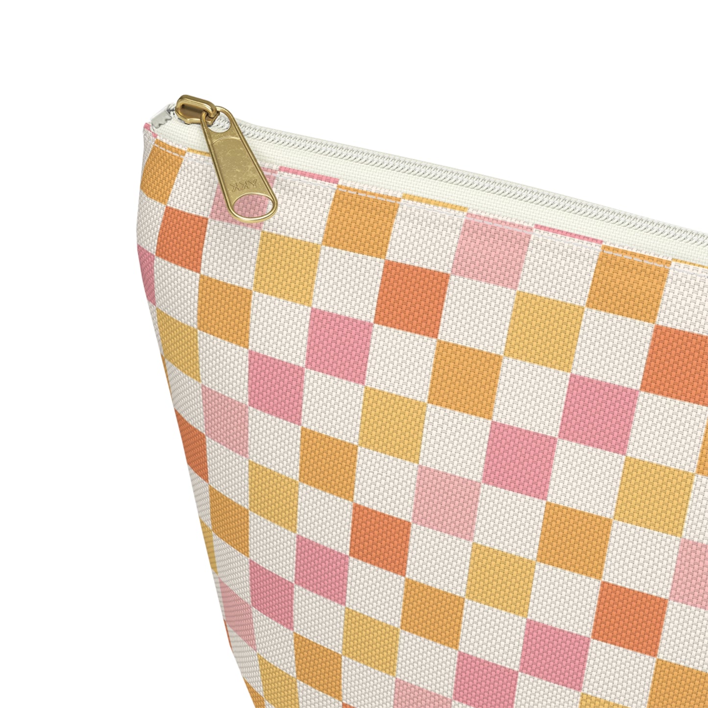 Peachy Retro Checkered -Pink/ Gold/ Orange Sherbet Print Design  Accessory Pouch w T-bottom