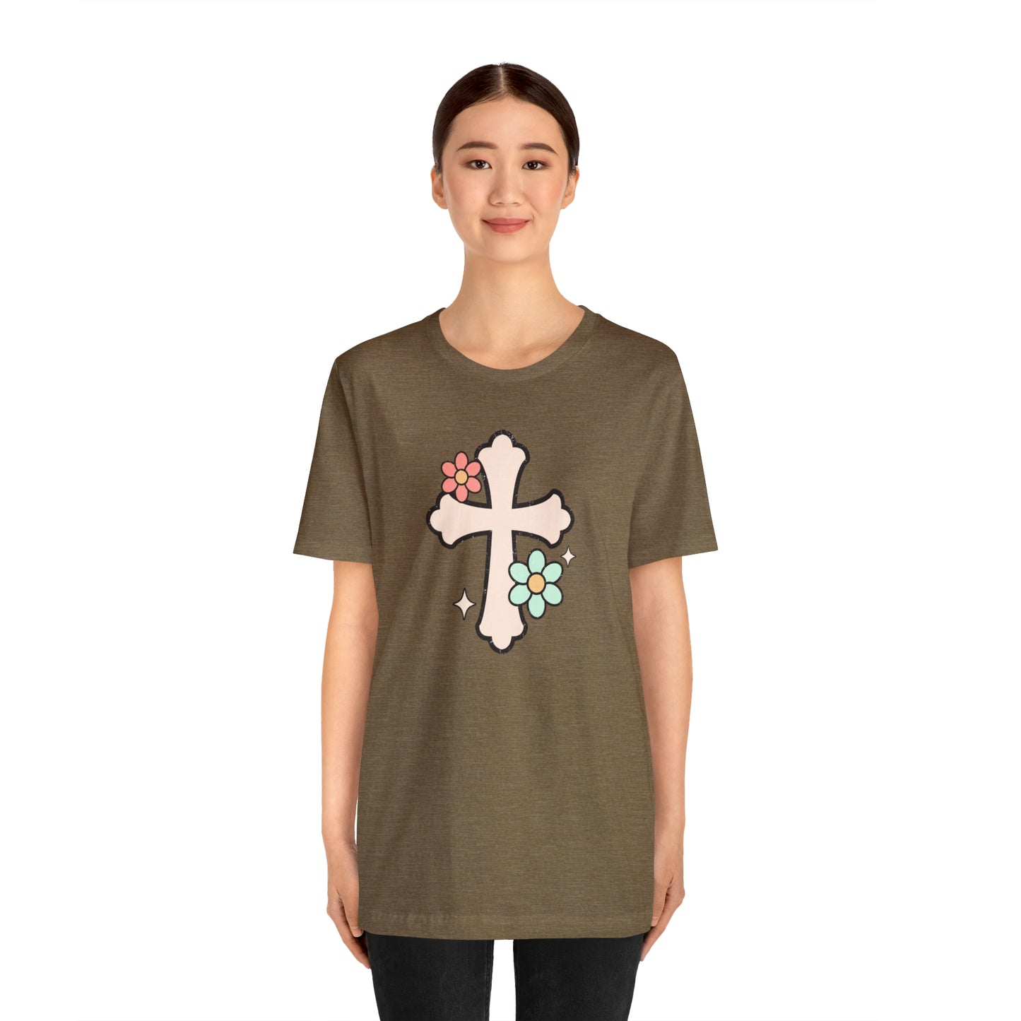 Vintage Floral Boho Cross T-Shirt