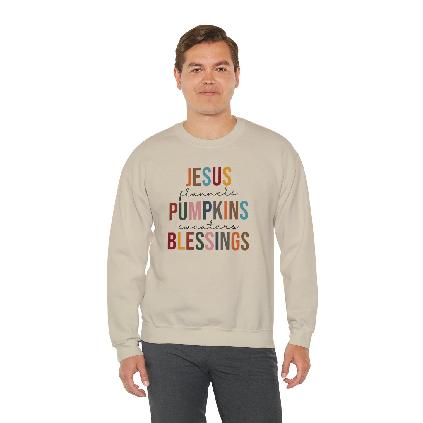 Jesus Flannels Pumpkins Sweaters Blessings Fall Halloween Retro Warm Colored  Unisex Heavy Blend™ Crewneck Sweatshirt