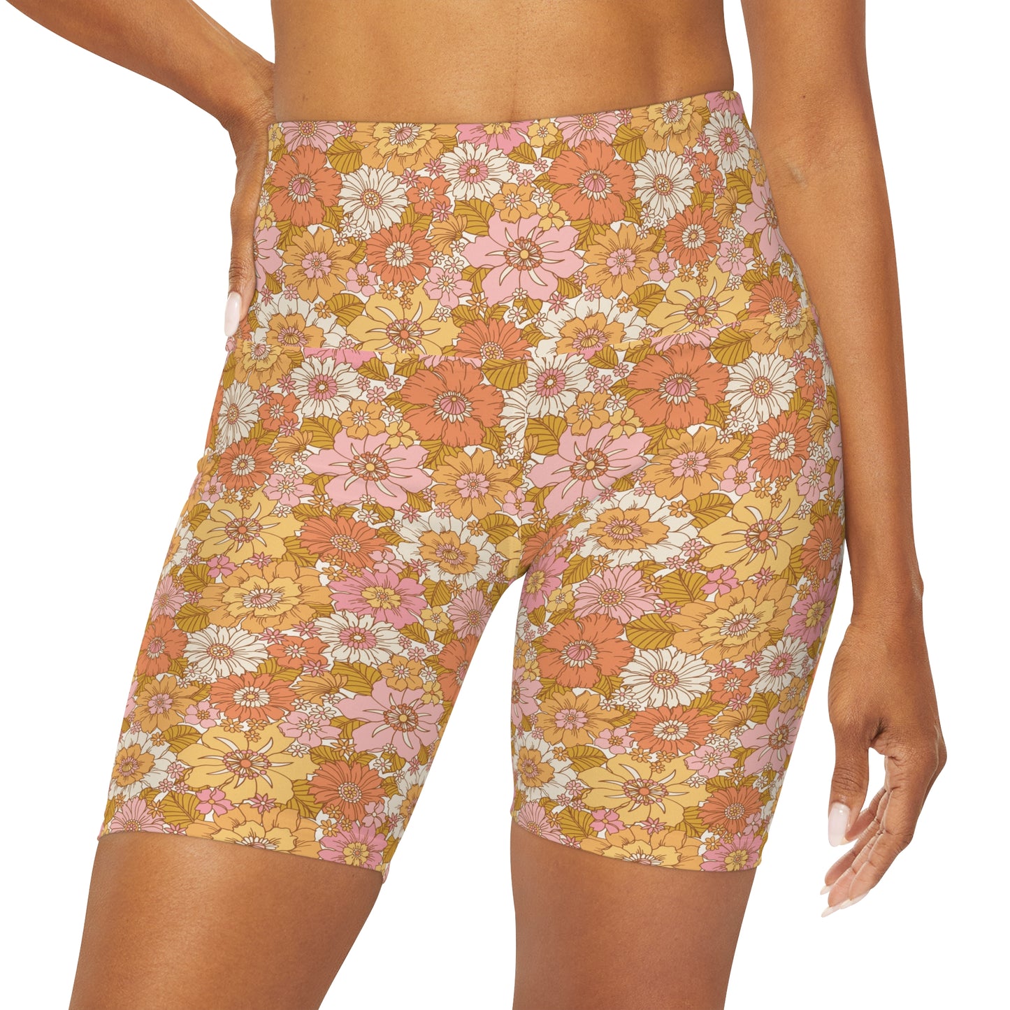 Retro Golden Floral Yoga Shorts